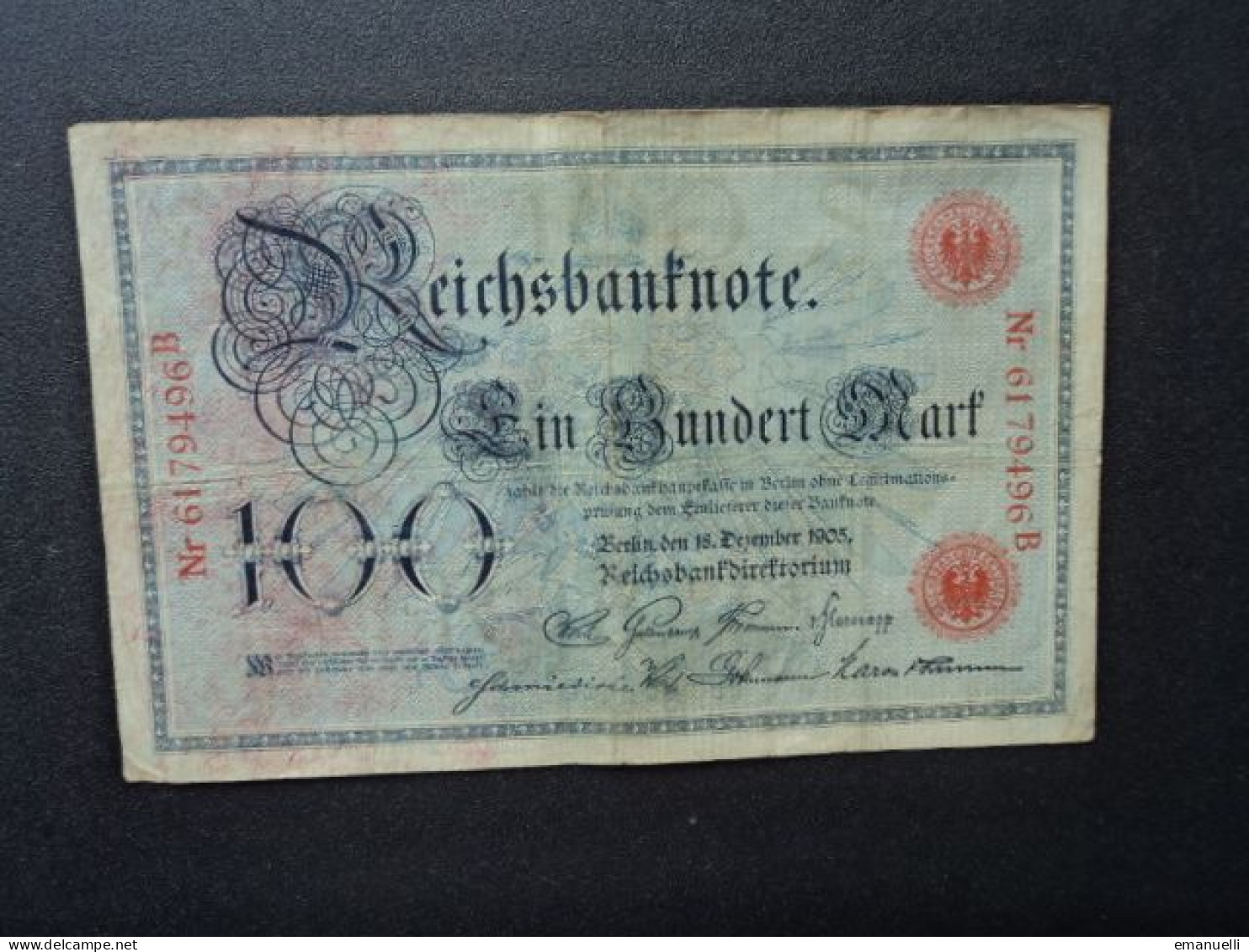 ALLEMAGNE : 100 MARK   15.7.1905     CA 23b (oder C , D, E ?) * / P 24b     TB+ - 100 Mark