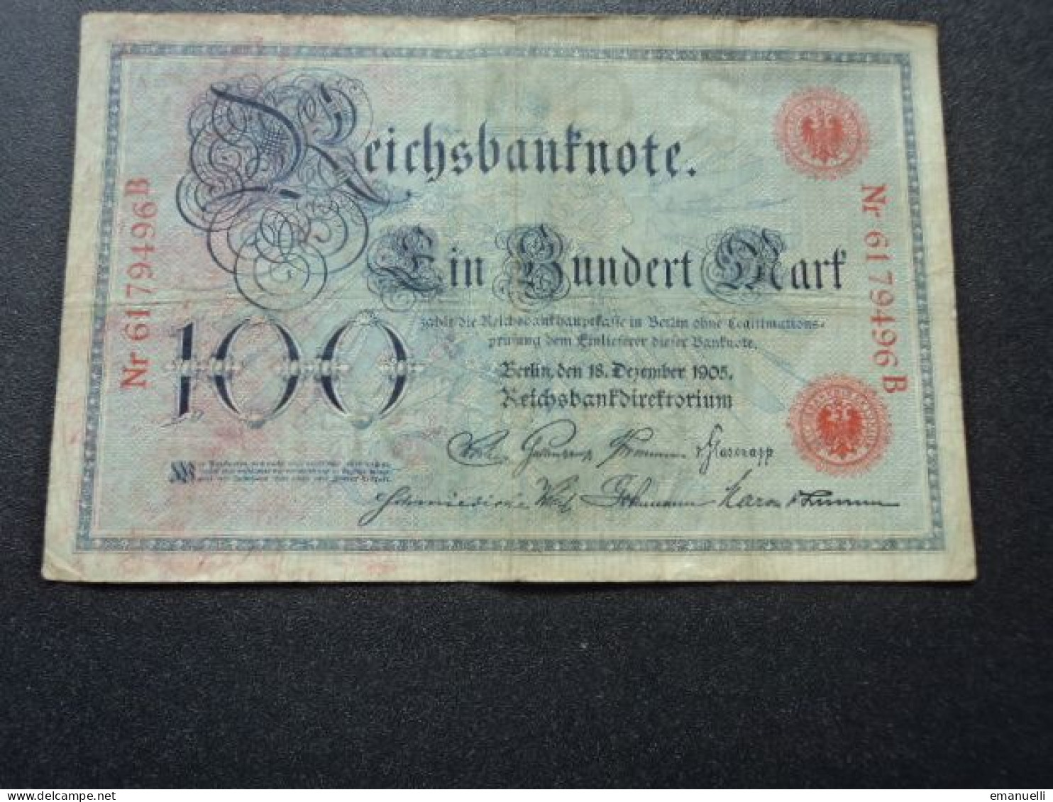 ALLEMAGNE : 100 MARK   15.7.1905     CA 23b (oder C , D, E ?) * / P 24b     TB+ - 100 Mark