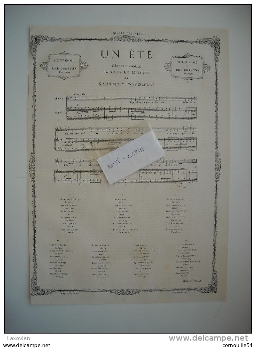 CHANSON 1869. UN ETE. CHANSON INEDITE, PAROLES ET MUSIQUE DE M. GUSTAVE NADAUD. - Liederbücher
