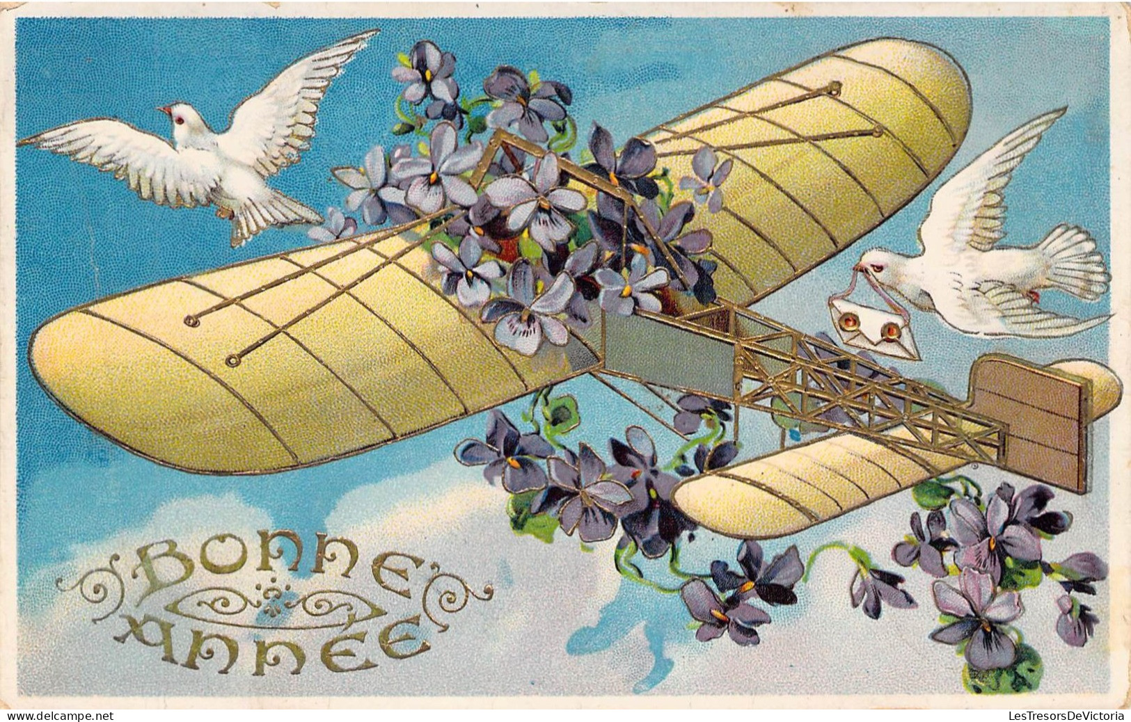 FETES & VOEUX - NOUVEL AN - Bonne Année - Avion Fleuri - Colombe Avec Une Lettre Dans Son Bec - Carte Postale Ancienne - Neujahr