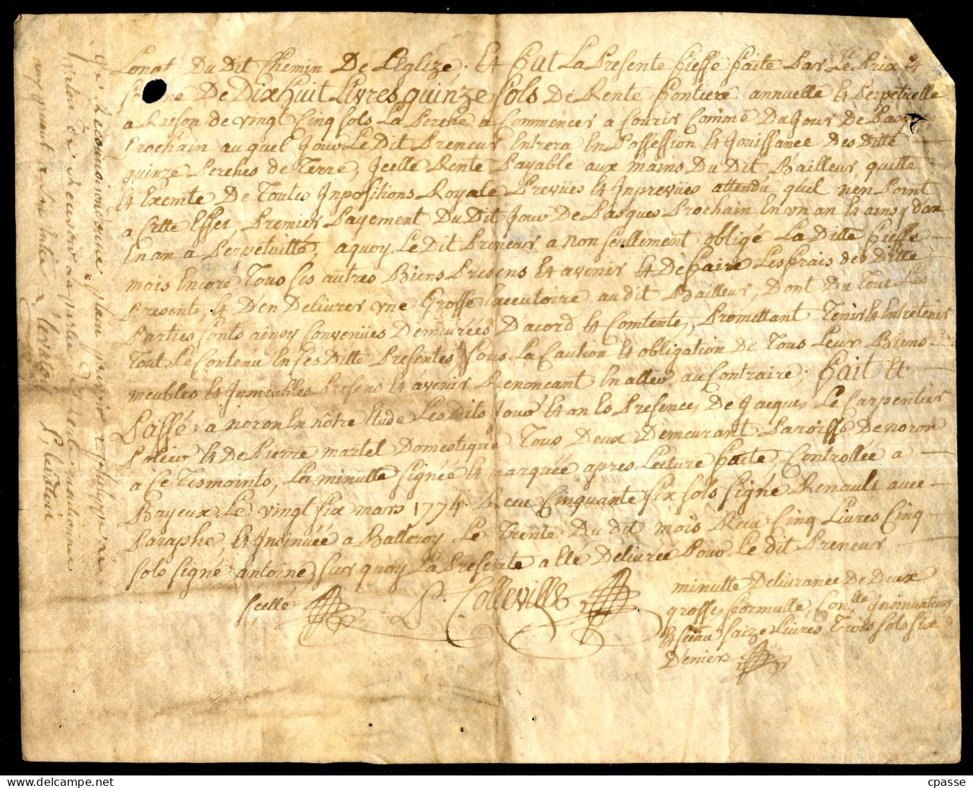 1774 Parchemin Acte Notarié : Bail 14 LE TRONQUAY Pour Terres De Labour, Construction D'une Maison...Généralité De Caen - Manuscrits