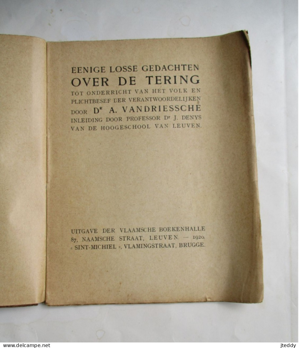 ANTIEK OUD Boekje  Eenige Losse  Gedachten   OVER  DE  TERING   Door D . A .   VANDRIESSCHE    1920 - Antiquariat