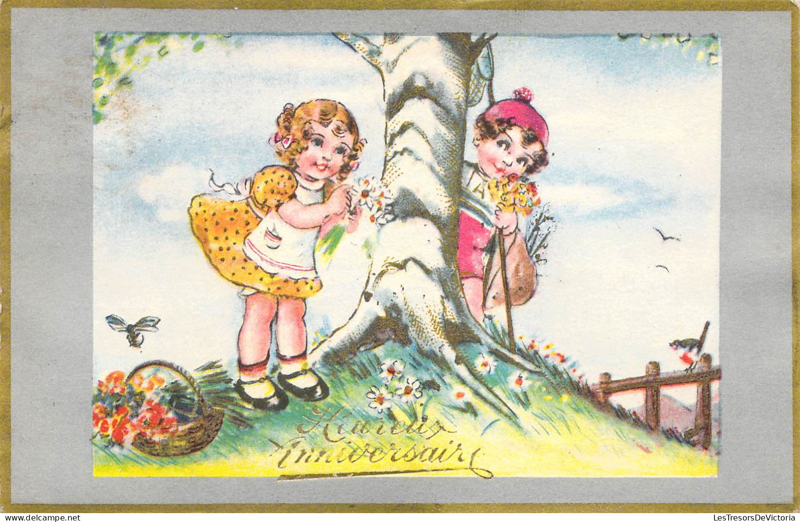 ENFANTS - SCENE & PAYSAGE - Enfant Des Fleurs à La Maison Jouent à Cache Cache - Panier - Carte Postale Ancienne - Taferelen En Landschappen