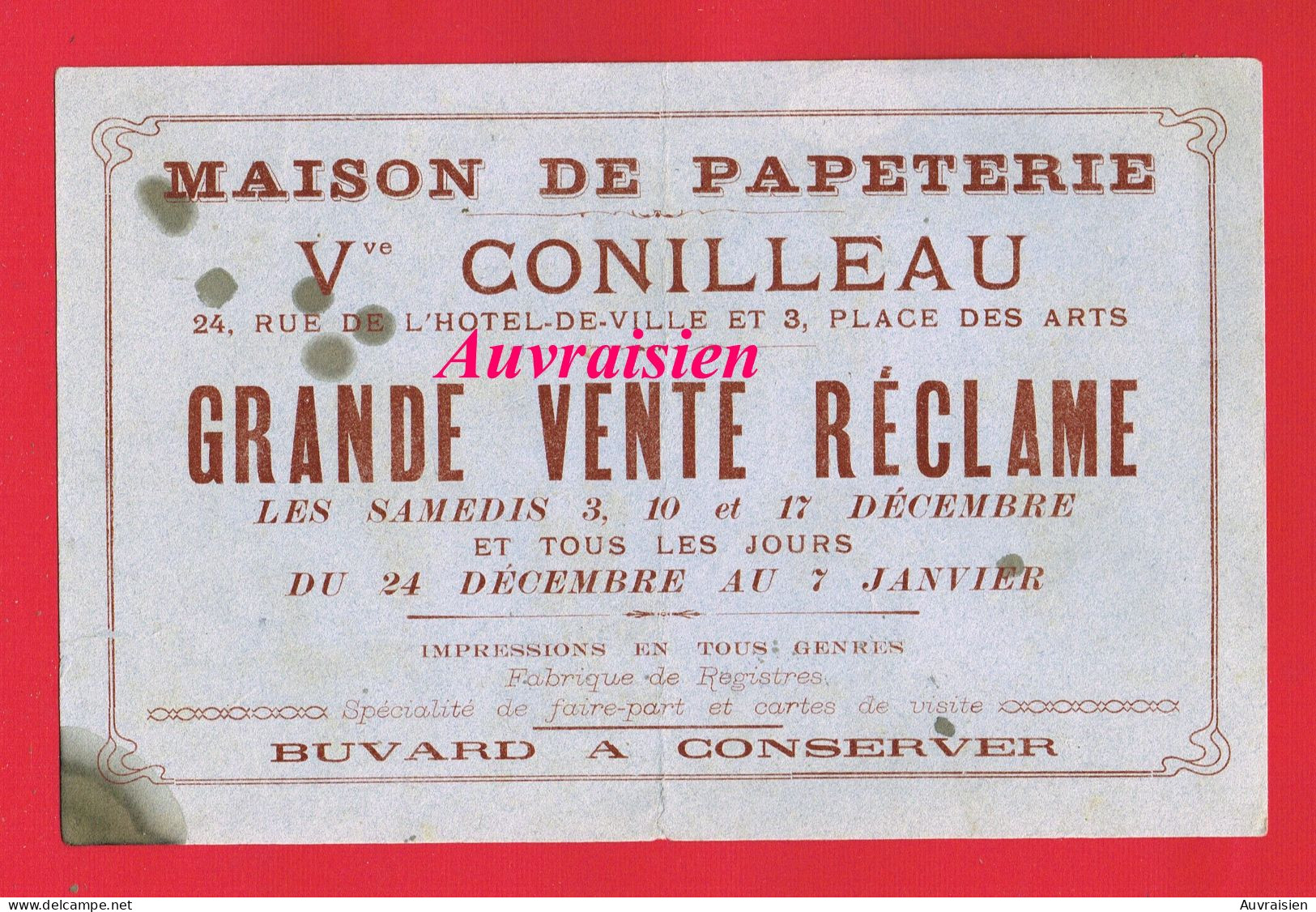 1 Buvard Format  16 cm X 24 cm... Vve CONILLEAU Maison De Papeterie 24 Rue De L'Hôtel De Ville Et 3 Place Des Arts - Cartoleria