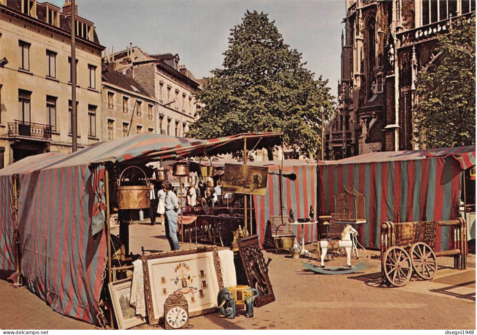 12298 "BRUXELLES - GRAND SABLON - MARCHE' DES ANTIQUAIRES" ANIMATA, CART. ORIG. NON SPED. - Marchés