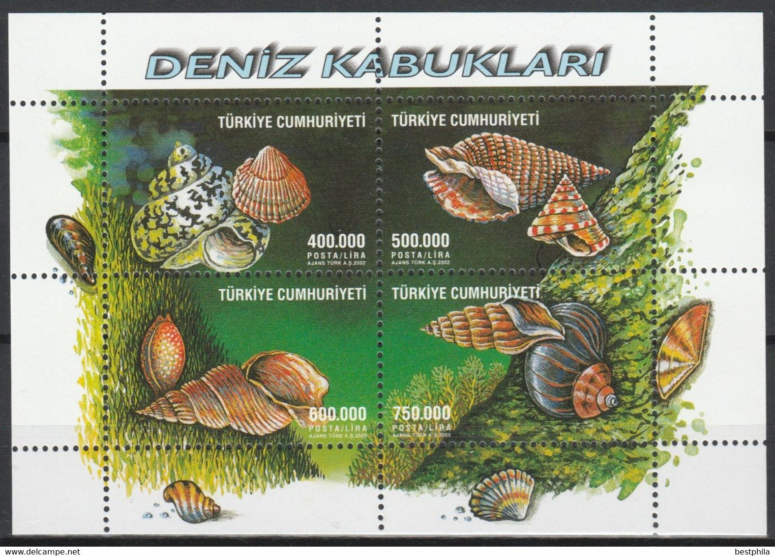 Turkey, Türkei - 2002 - Souvenir Sheet For Seashells - 1.Mini S/Sheet ** MNH - Ongebruikt