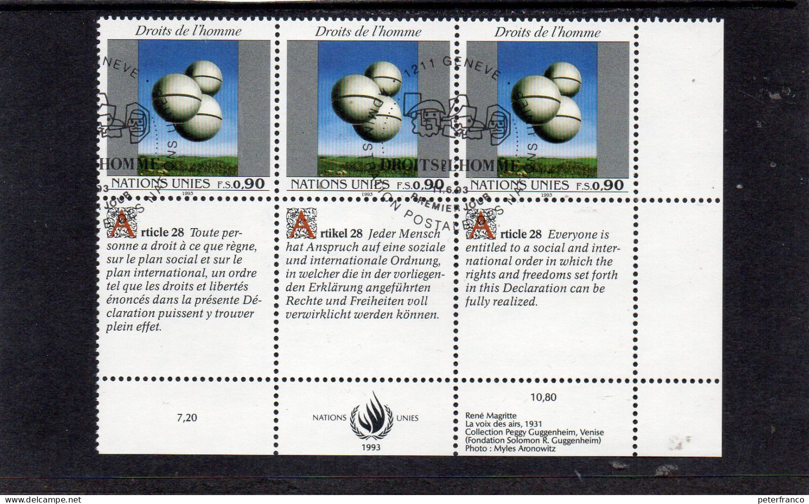 1993 ONU Ginevra . Diritti Umani - Used Stamps