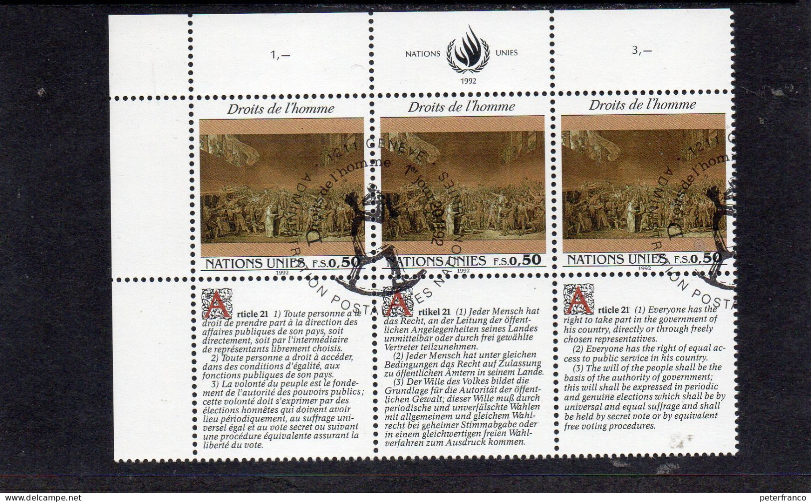 1992 ONU Ginevra . Diritti Umani - Oblitérés