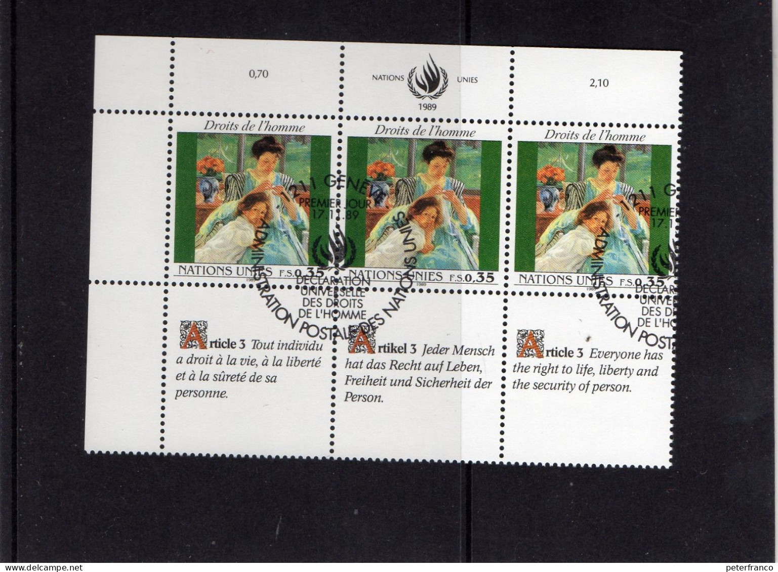 1989 ONU Ginevra . Diritti Umani - Used Stamps