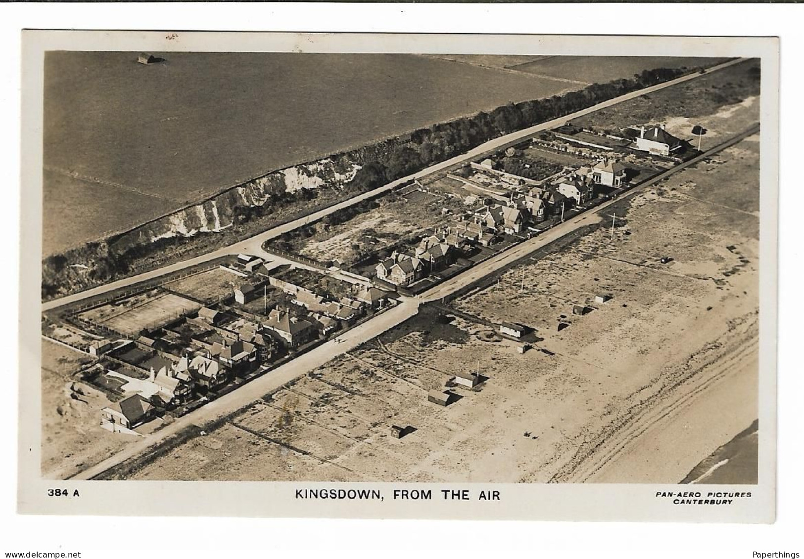 Real Photo Postcard, Kent, Dover, Kingsdown Village From The Air, House, Coastal View. - Dover