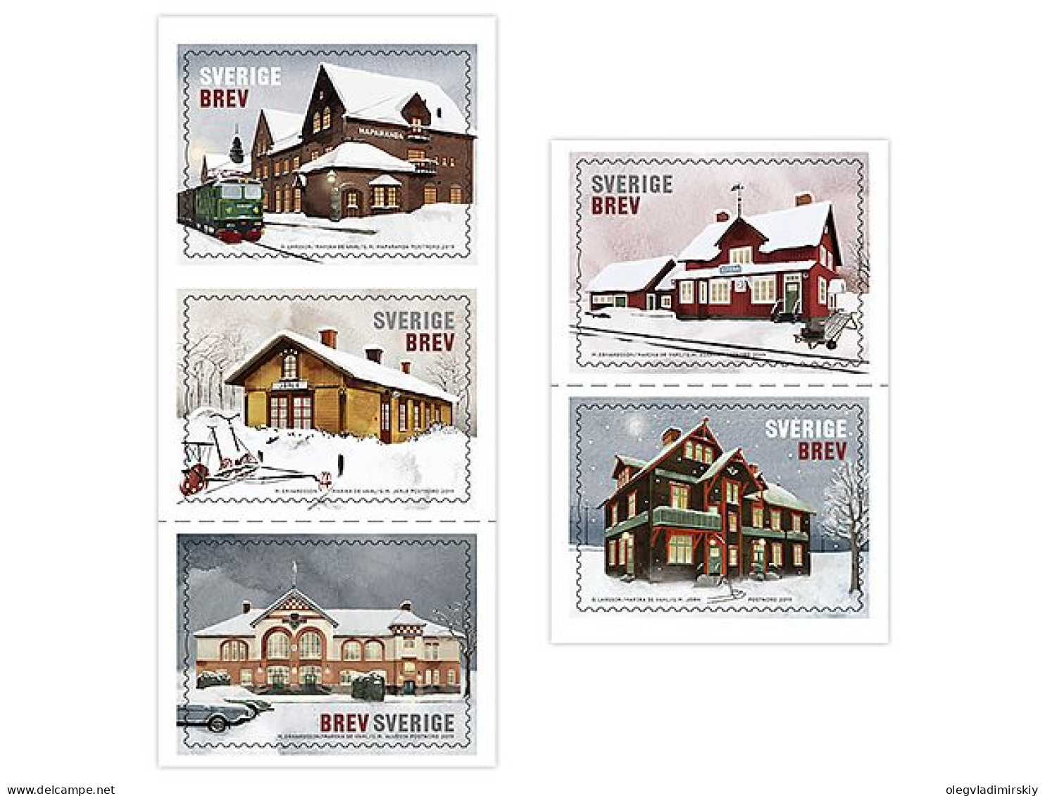 Sweden Schweden Suède 2019 Winter Railway Station Christmas And New Year Set Of 5 Stamps Mint - Ungebraucht