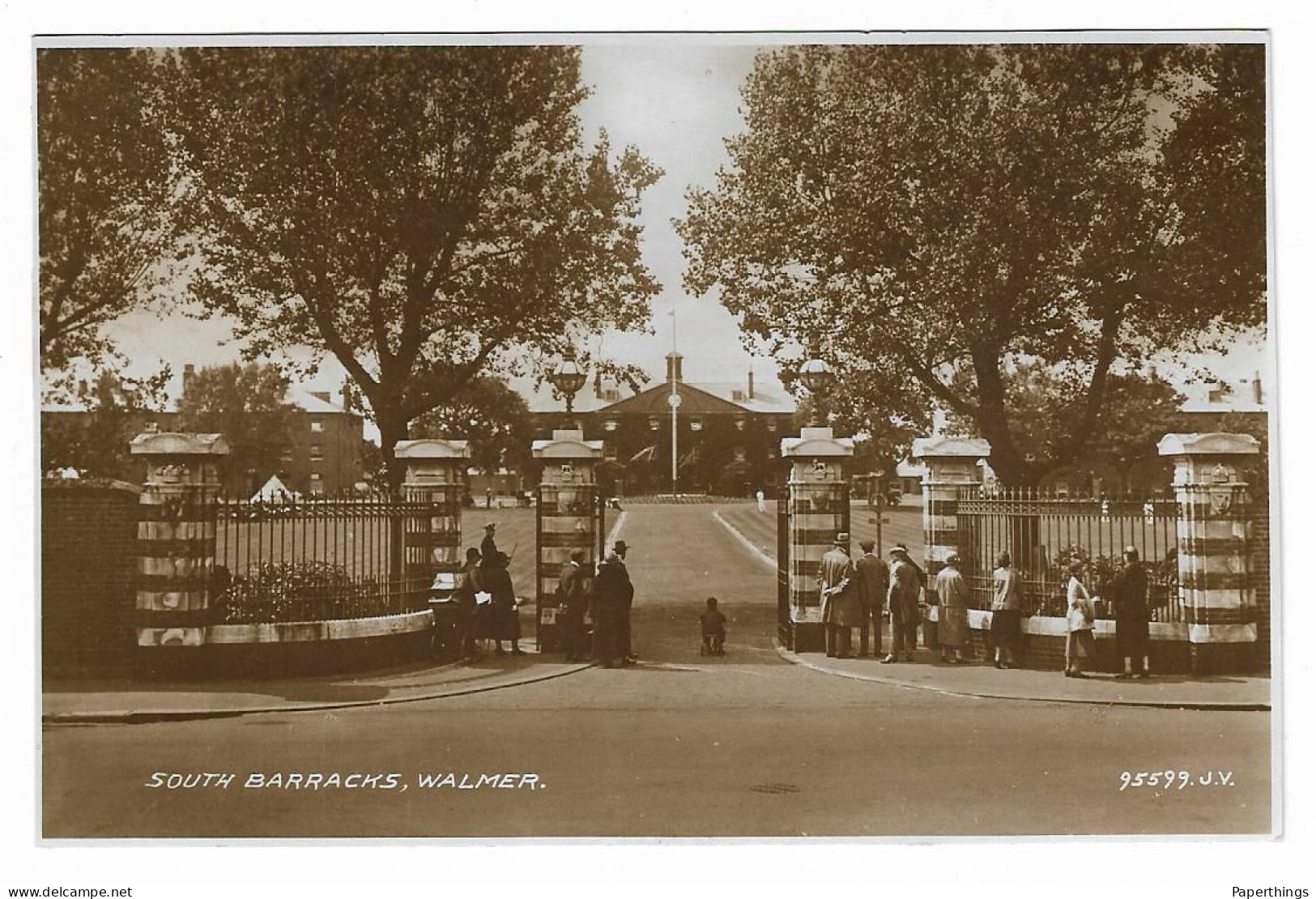 Real Photo Postcard, Kent, Dover, Walmer, South Barracks, Military, People, Gates, Road. - Dover