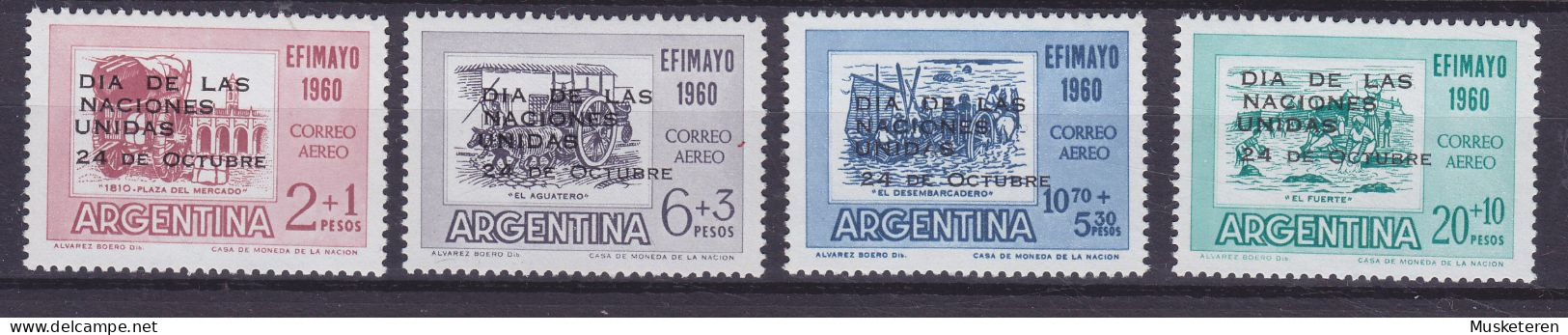 Argentina 1960 Mi. 749-52, Vereinte Nationen Aufdruck DIA DE LAS / NACIONES / UNIDAS / 24 DE OCTUBRE Complete Set, MNH** - Nuevos