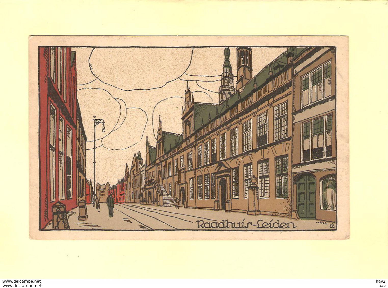 Leiden Raadhuis Getekend En Ingekleurd 1936 RY44150 - Leiden