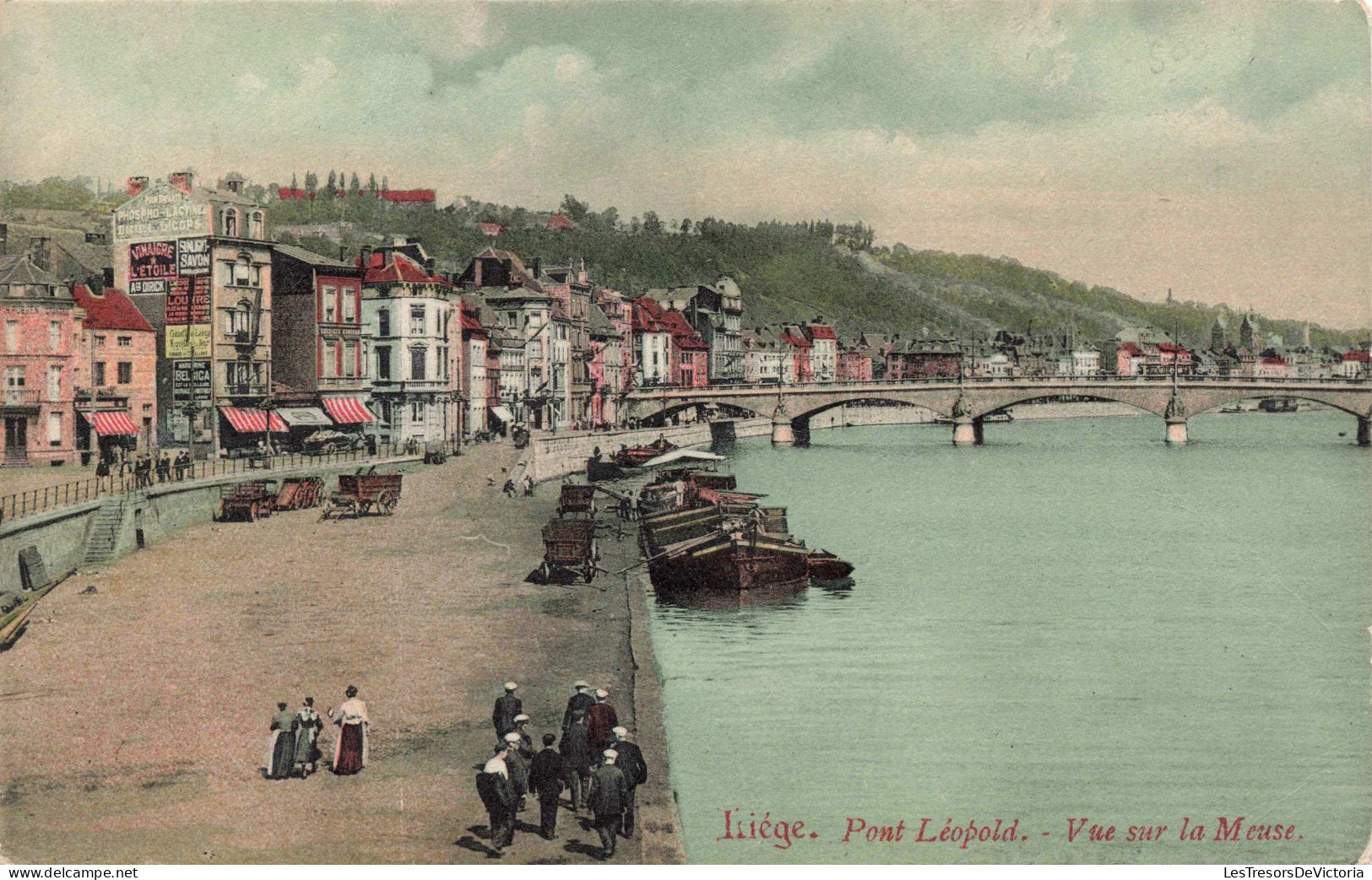 BELGIQUE - Liège - Pont Léopold - Vue Sur La Meuse - Animé - Colorisé - Carte Postale Ancienne - Luik