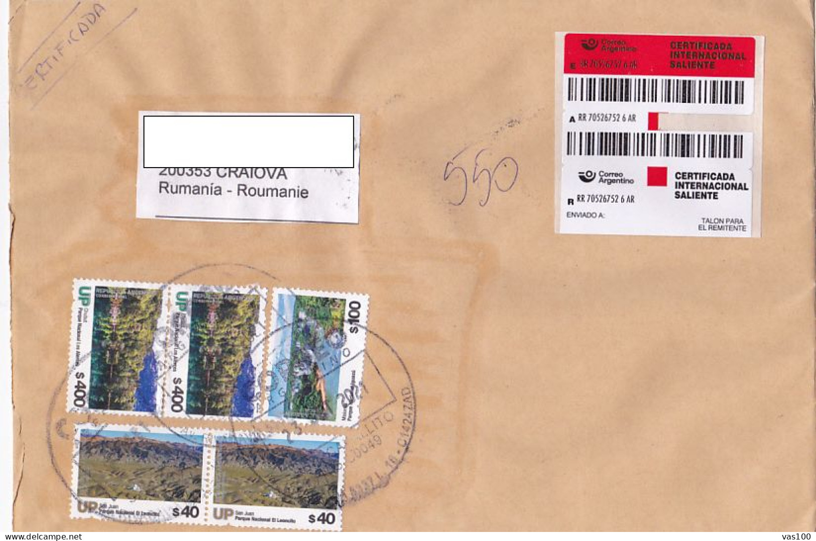 LANDSCAPES, CUSTOM DUTY, STAMPS ON REGISTERED COVER, 2021, ARGENTINA - Covers & Documents