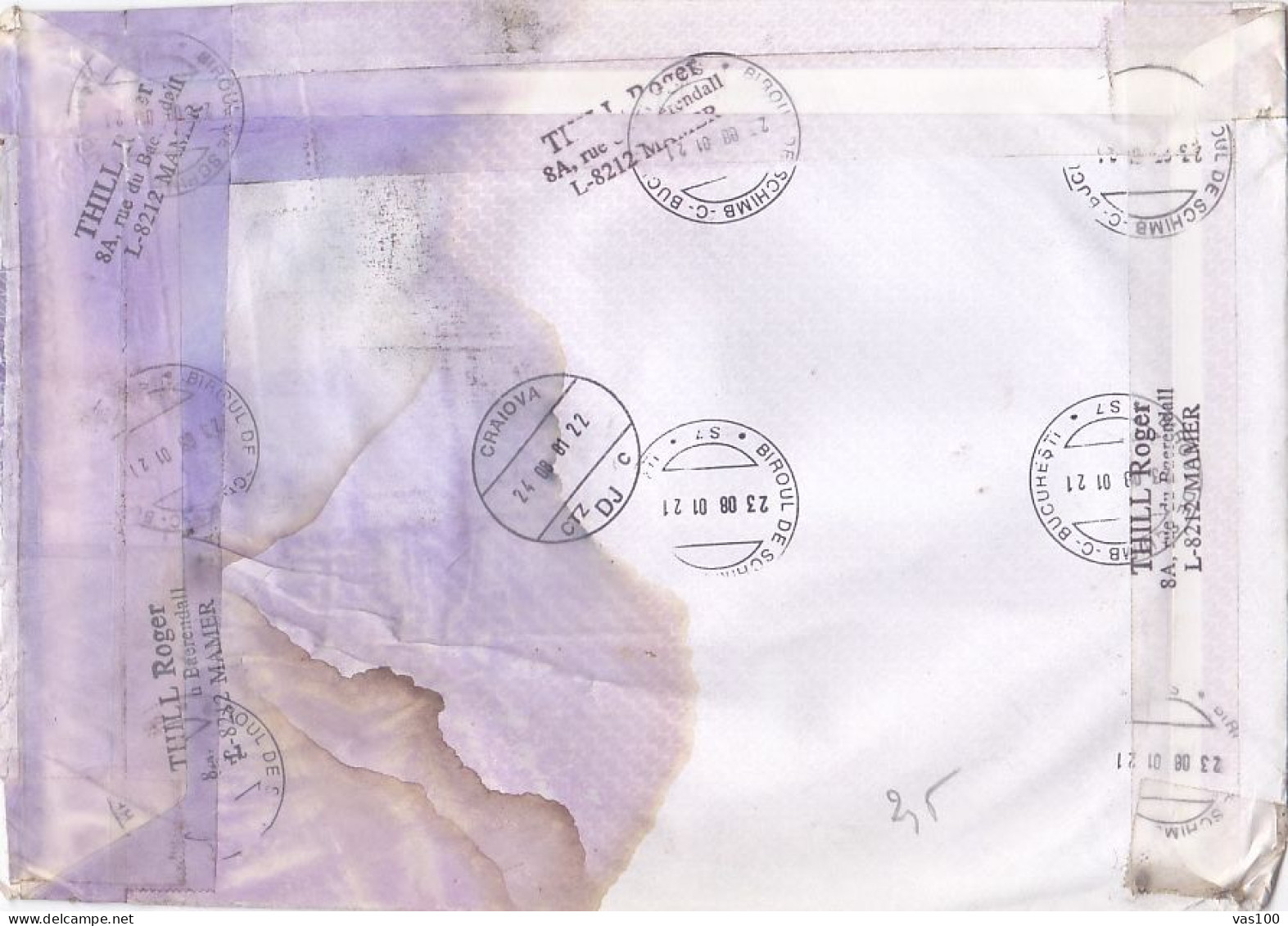 PLANE, FIRST CAR, MONUMENT, TOWER, FROG, FIREFIGHTERS, STAMPS ON REGISTERED COVER, 2001, LUXEMBOURG - Briefe U. Dokumente