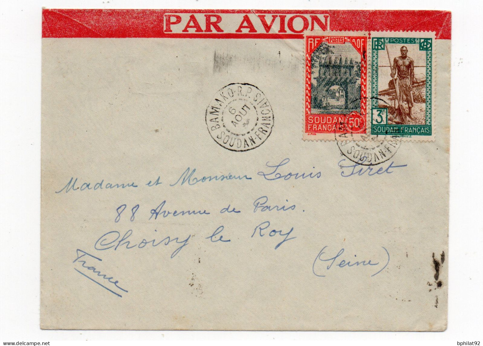 !!! LOT DE 2 LETTRES DE GAO, SOUDAN FRANÇAIS, POUR CHOISY LE ROI, 1935, PAR AVION, VIA DAKAR - Briefe U. Dokumente