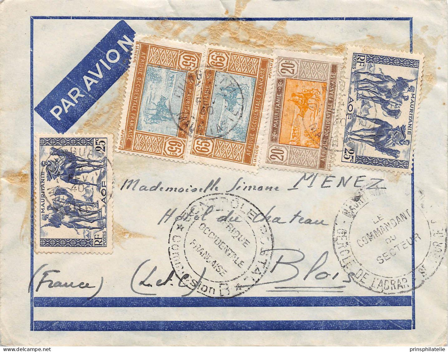 LETTRE EN FRANCHISE PAR AVION DE CHINGUETTI MAURITANIE 1940 CENSUREE   => FRANCE COVER - Storia Postale