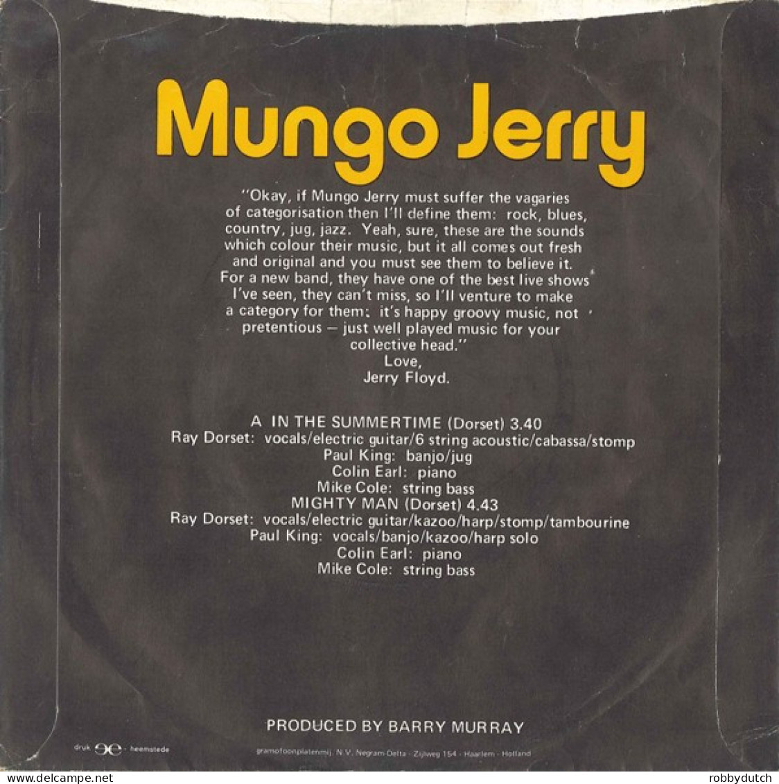 * 7"  *  MUNGO JERRY - IN THE SUMMERTIME (Holland 1970) - Country Et Folk