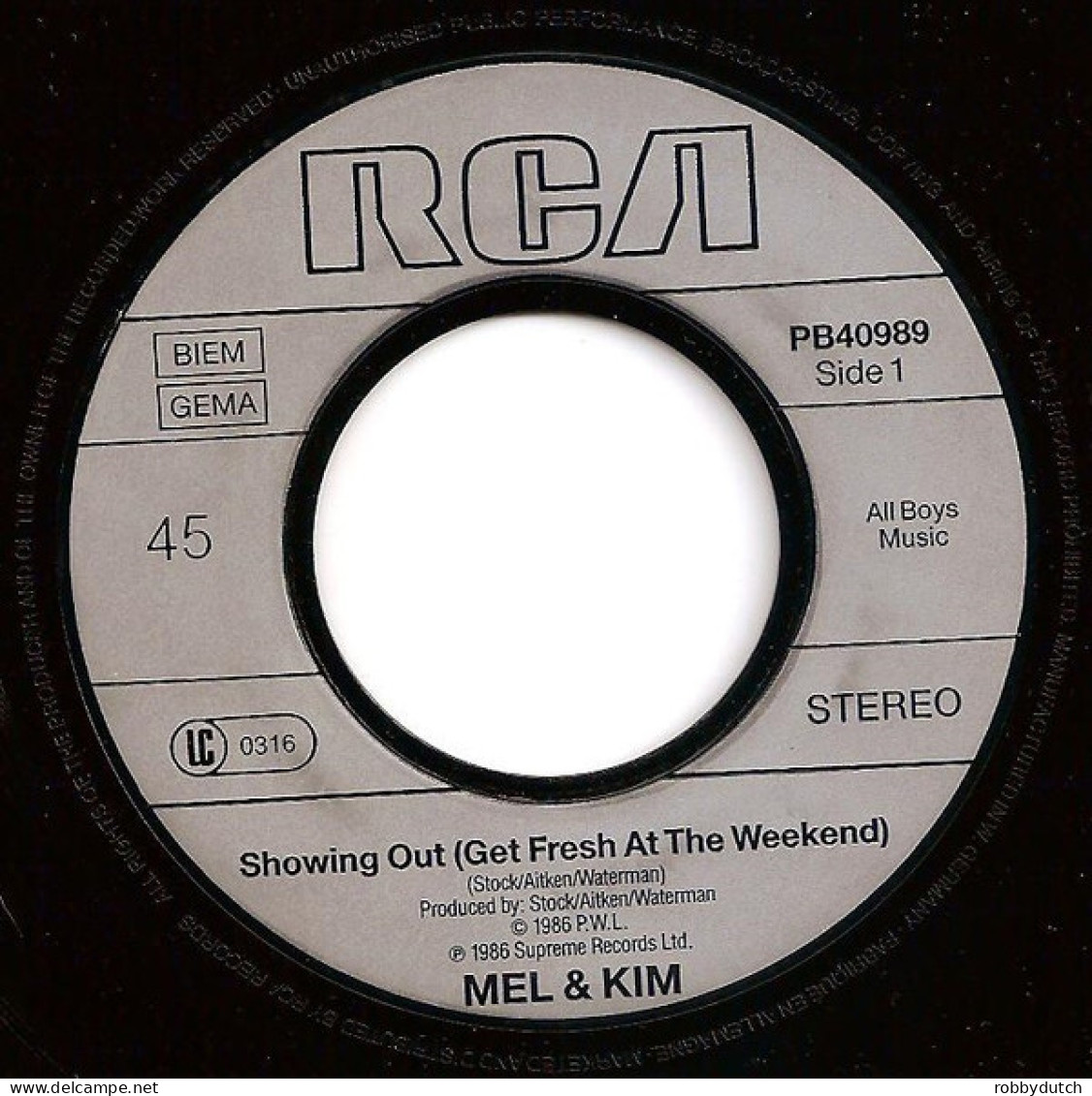 * 7"  *  MEL & KIM - SHOWING OUT (Europe 1986 EX) - Dance, Techno En House