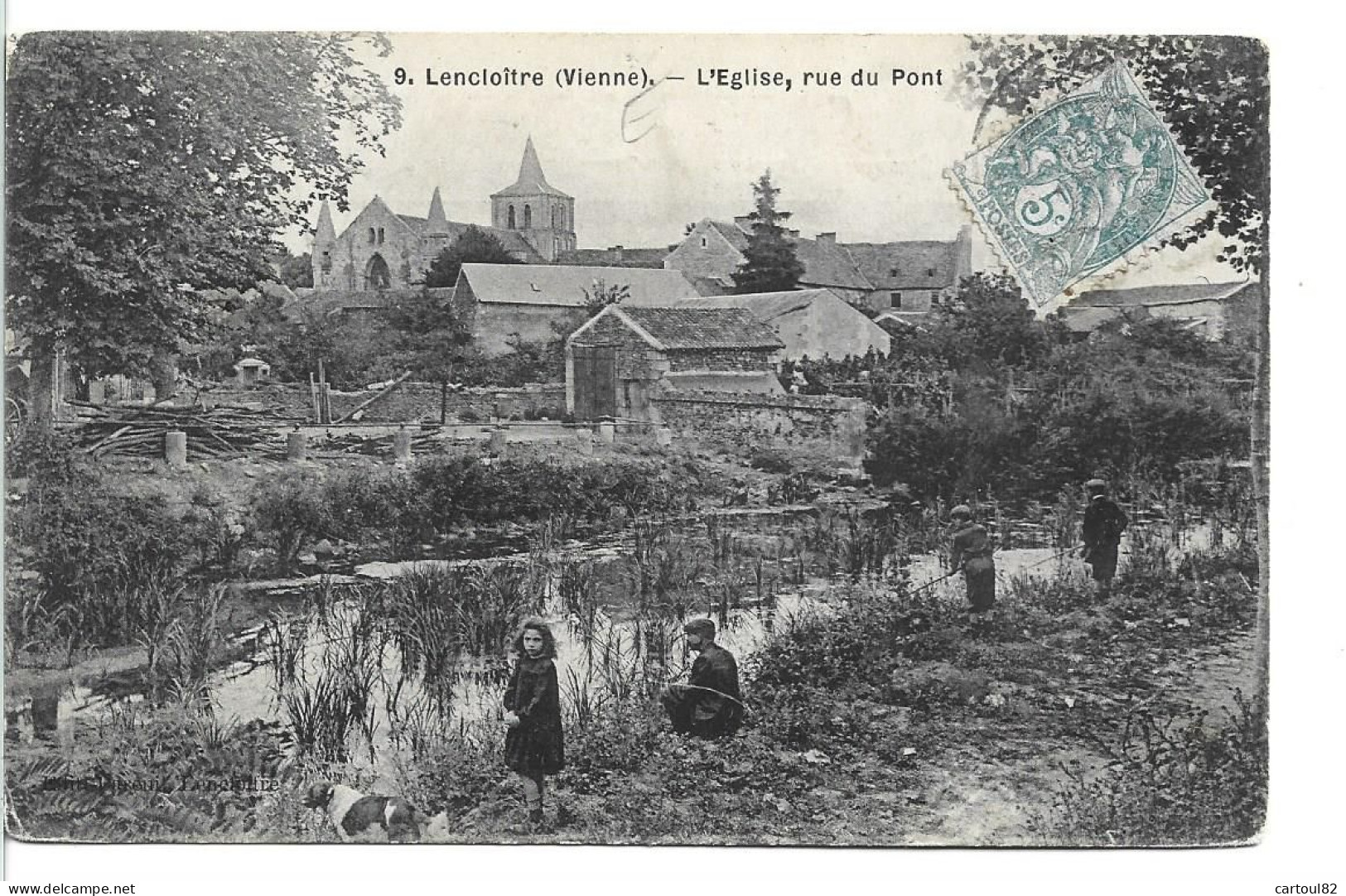 196  PP  CPA  Lencloitre Rue Du Pont L'église CPA Carte Bon état - Lencloitre