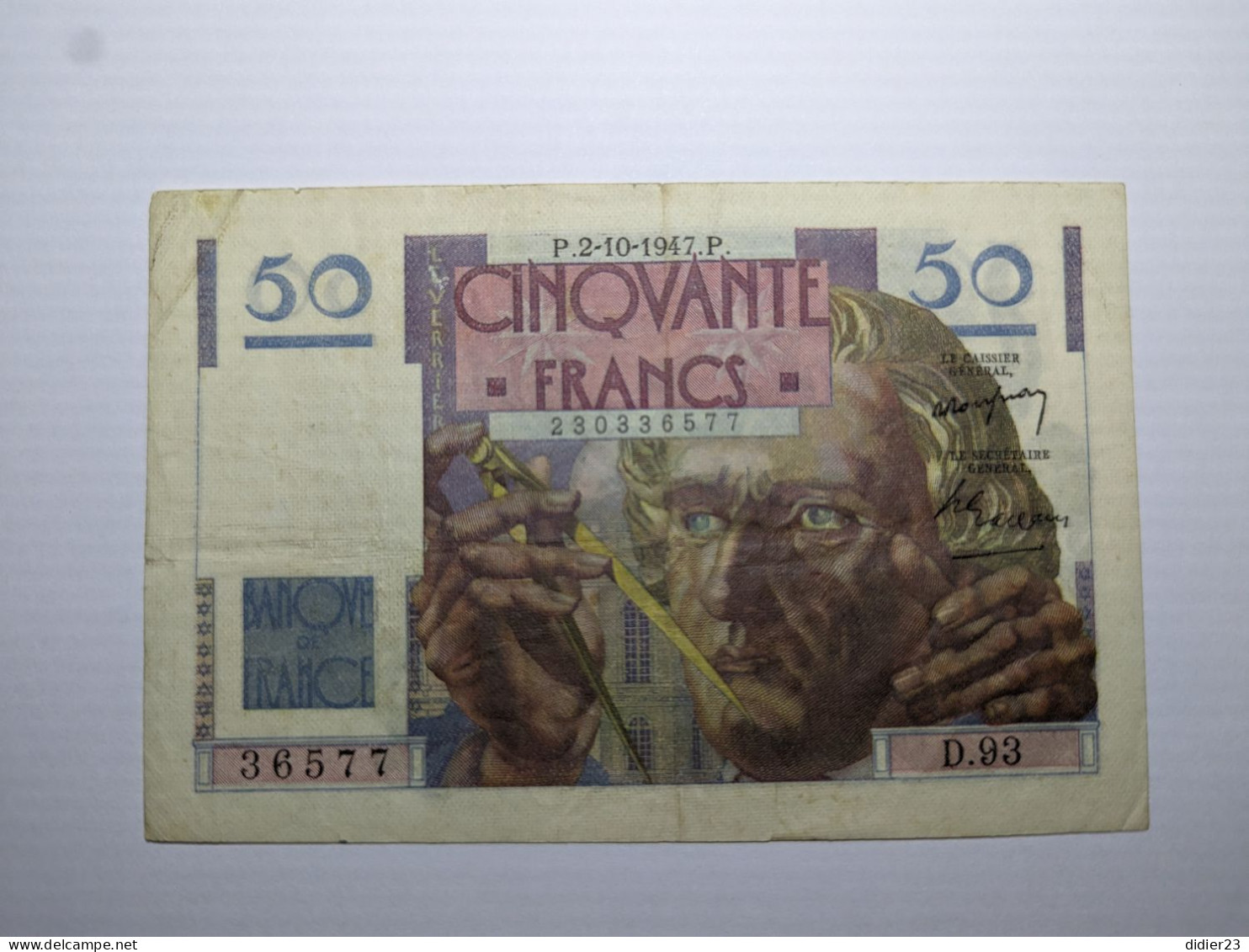 BILLET DE BANQUE  50 150 FRANCE P.2-10-1947.P. CINQVANTE FRANCS 230336577 50 - 50 F 1946-1951 ''Le Verrier''