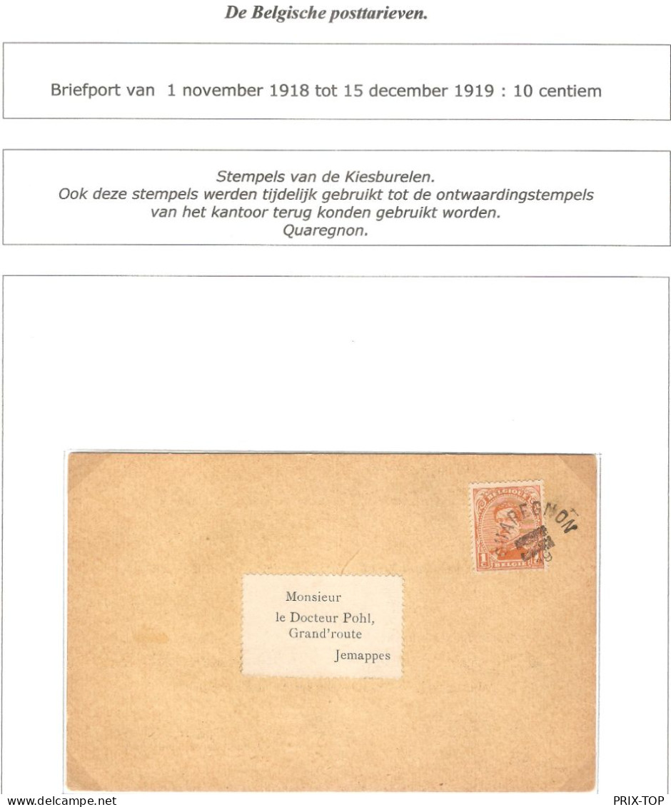 TP 135 S/CP Soc.Médico-Chirurgicale Hainaut Convocation Obl.Fortune Bureau électoral Quaregnon 1919 > Jemappes - Foruna (1919)