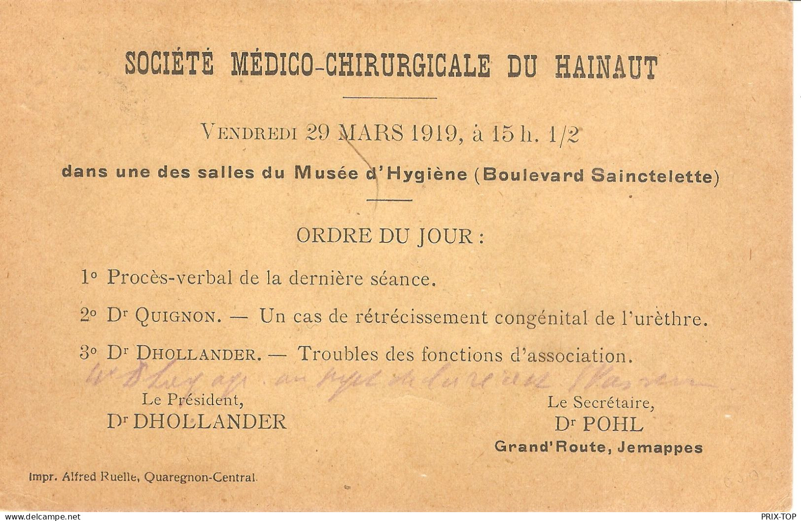 TP 135 S/CP Soc.Médico-Chirurgicale Hainaut Convocation Obl.Fortune Bureau électoral Quaregnon 1919 > Jemappes - Fortune (1919)