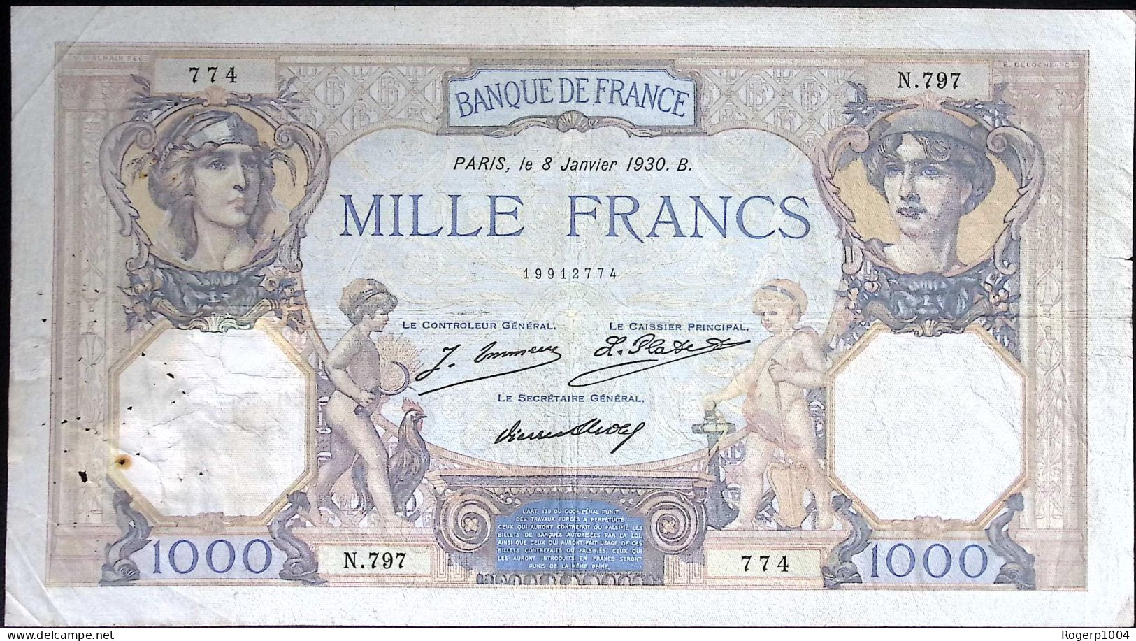 FRANCE * 1000 Francs * Cérès & Mercure * Date 08/01/1930 * État TB * Fay. 37.04 * - 1 000 F 1927-1940 ''Cérès Et Mercure''