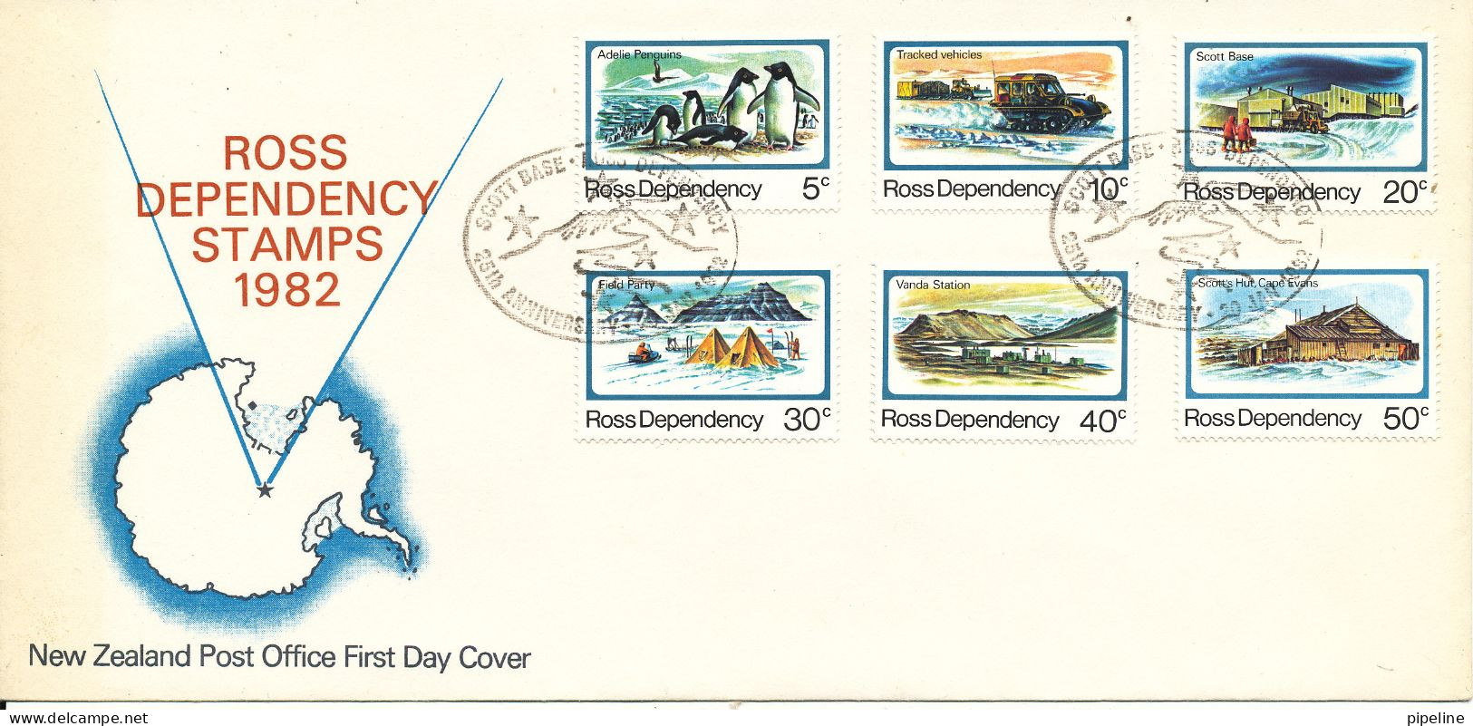New Zealand Ross Dependency FDC 30--1-1982 Complete Set Of 6 With Cachet - FDC