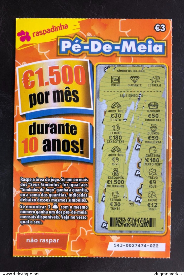 112 L, Lottery Tickets, Portugal, « Raspadinha », « Instant Lottery », « Pé-de-Meia », Nº 543 - Billetes De Lotería