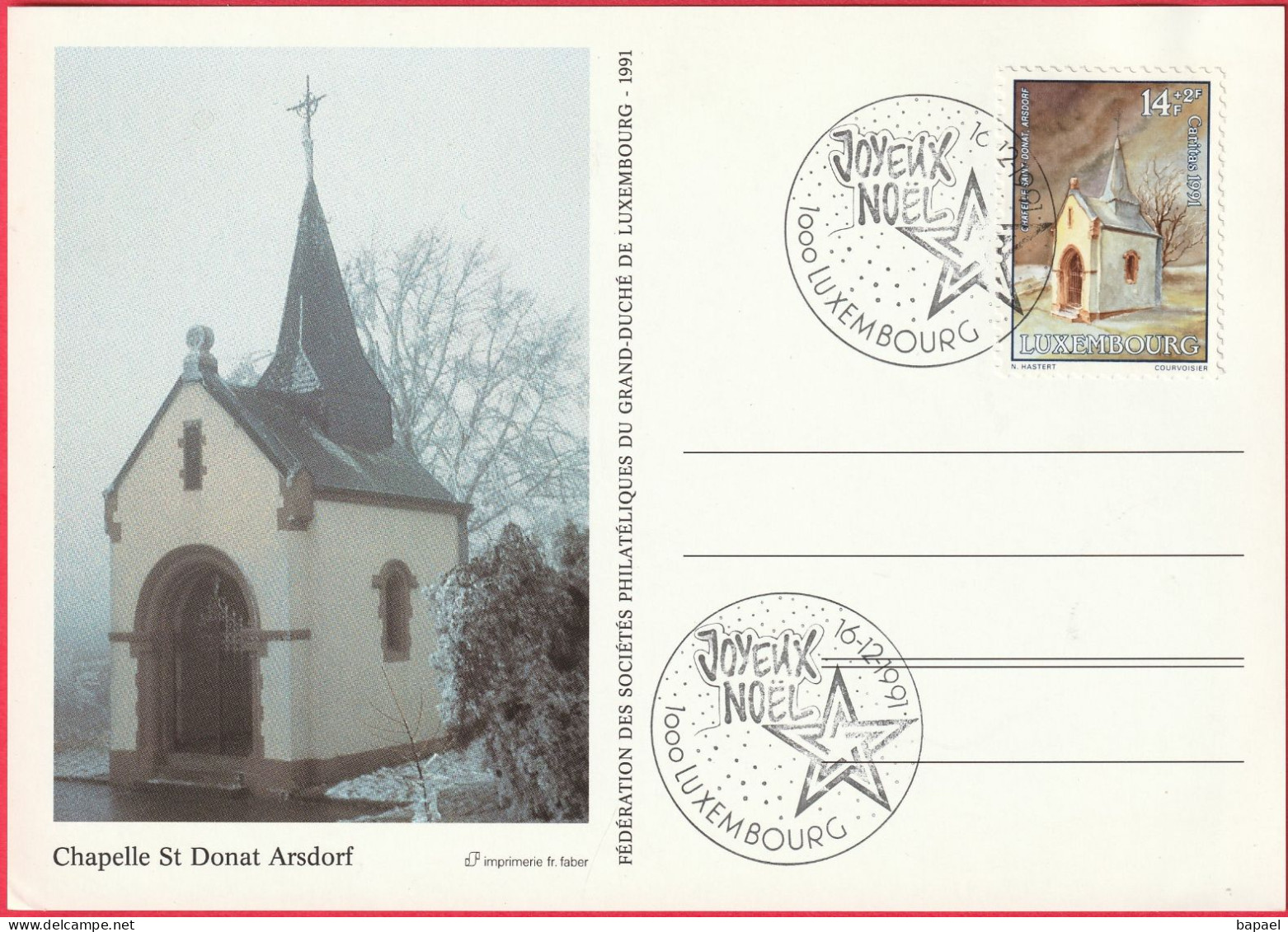 Carte Maximum - Luxembourg (1991) - Chapelle St Donat Arsdorf - Maximum Cards