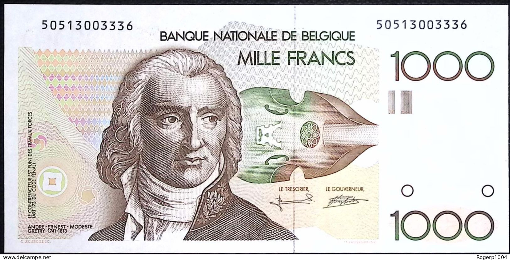 BELGIQUE / BELGIUM * 1000 Francs * Type Gretry * ND 1981/1997 * PEFM 105g * État/Grade NEUF/UNC * - 1000 Francs