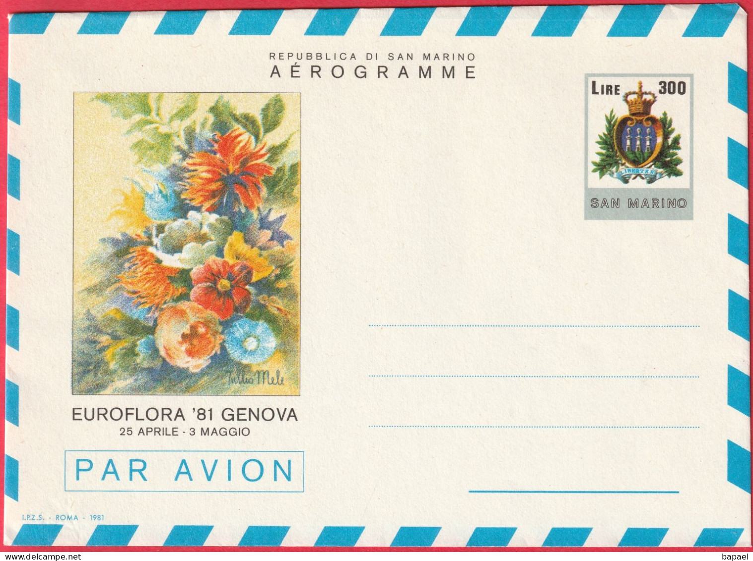 Entier Postal (Aérogramme) - Saint-Marin - Tillis Mélé - Euroflora '81 Gênes (Recto-Verso) - Interi Postali