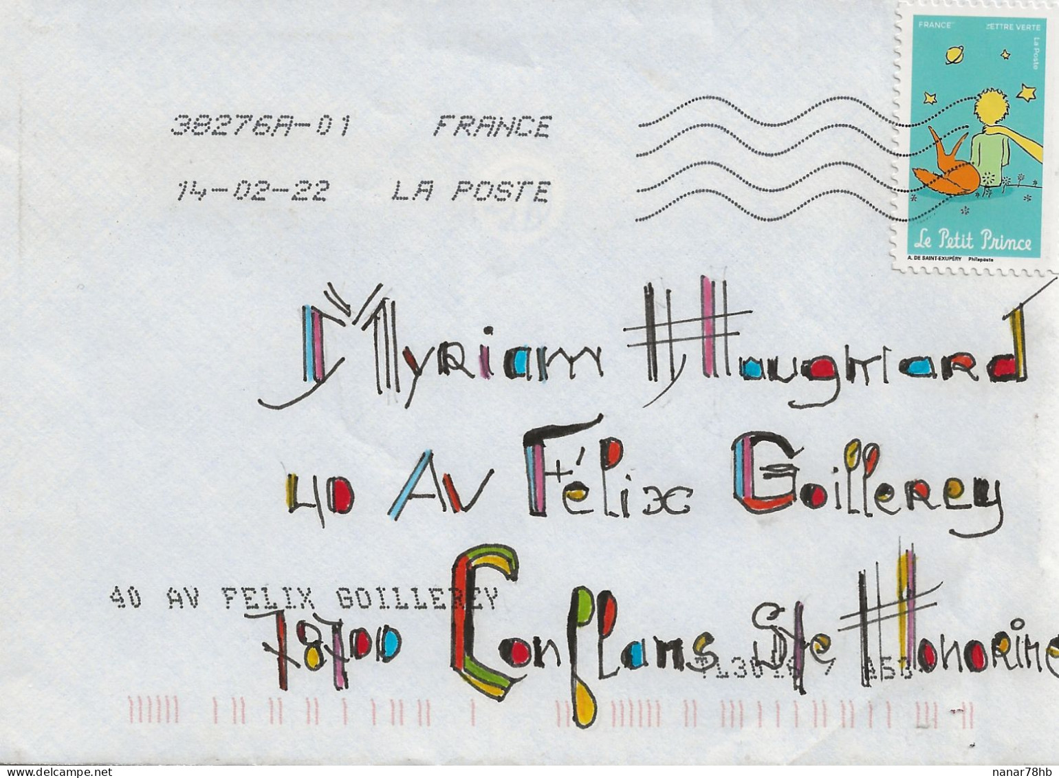 Timbre Seul Sur Lettre N°A2012 Le Petit Prince (oblitération Du 14/02/2022) - Cartas & Documentos