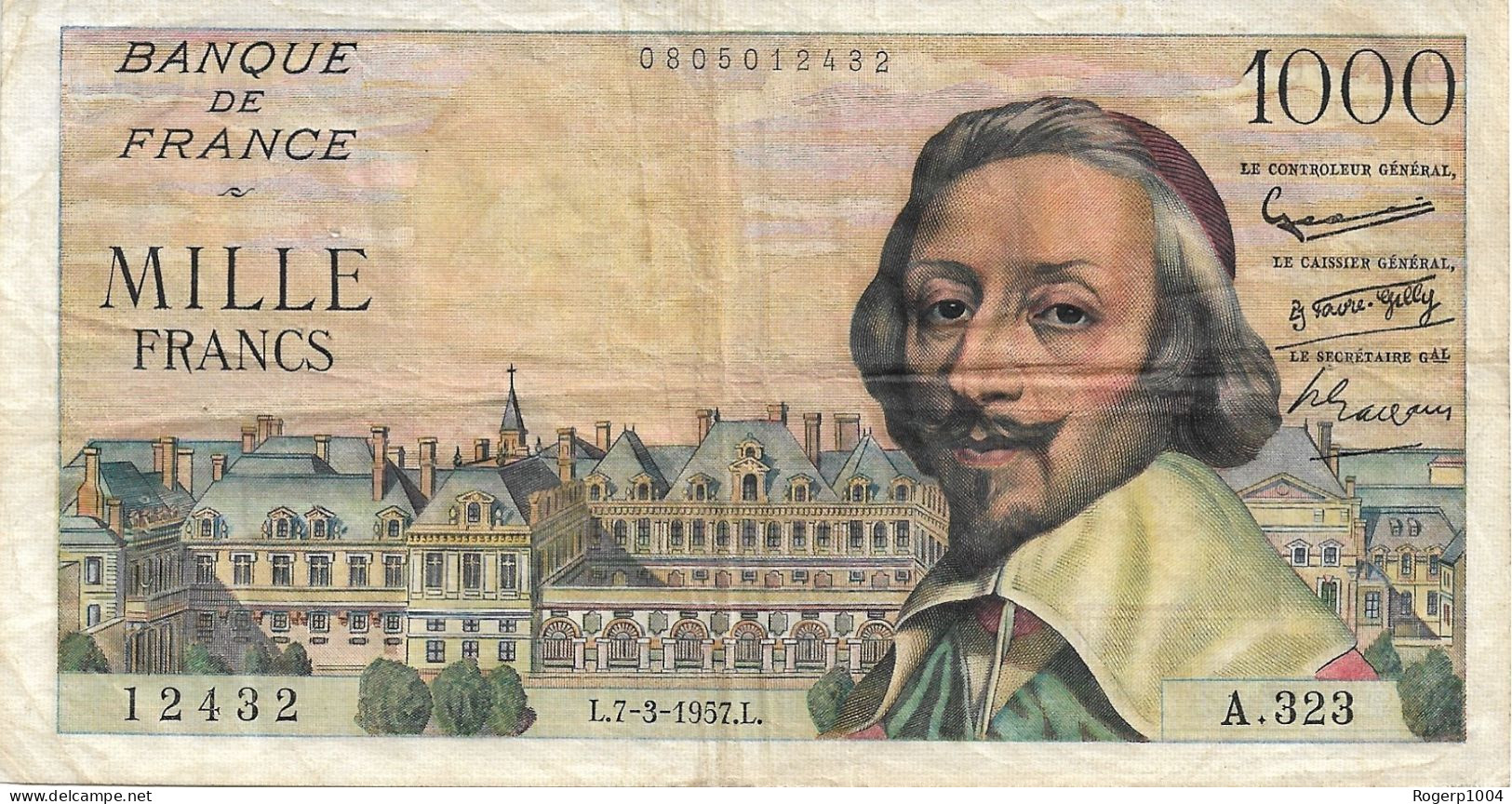 FRANCE * 1.000 Francs * Richelieu * Date 07/03/1957 * F.42.25 * État TTB/VF * - 1 000 F 1953-1957 ''Richelieu''