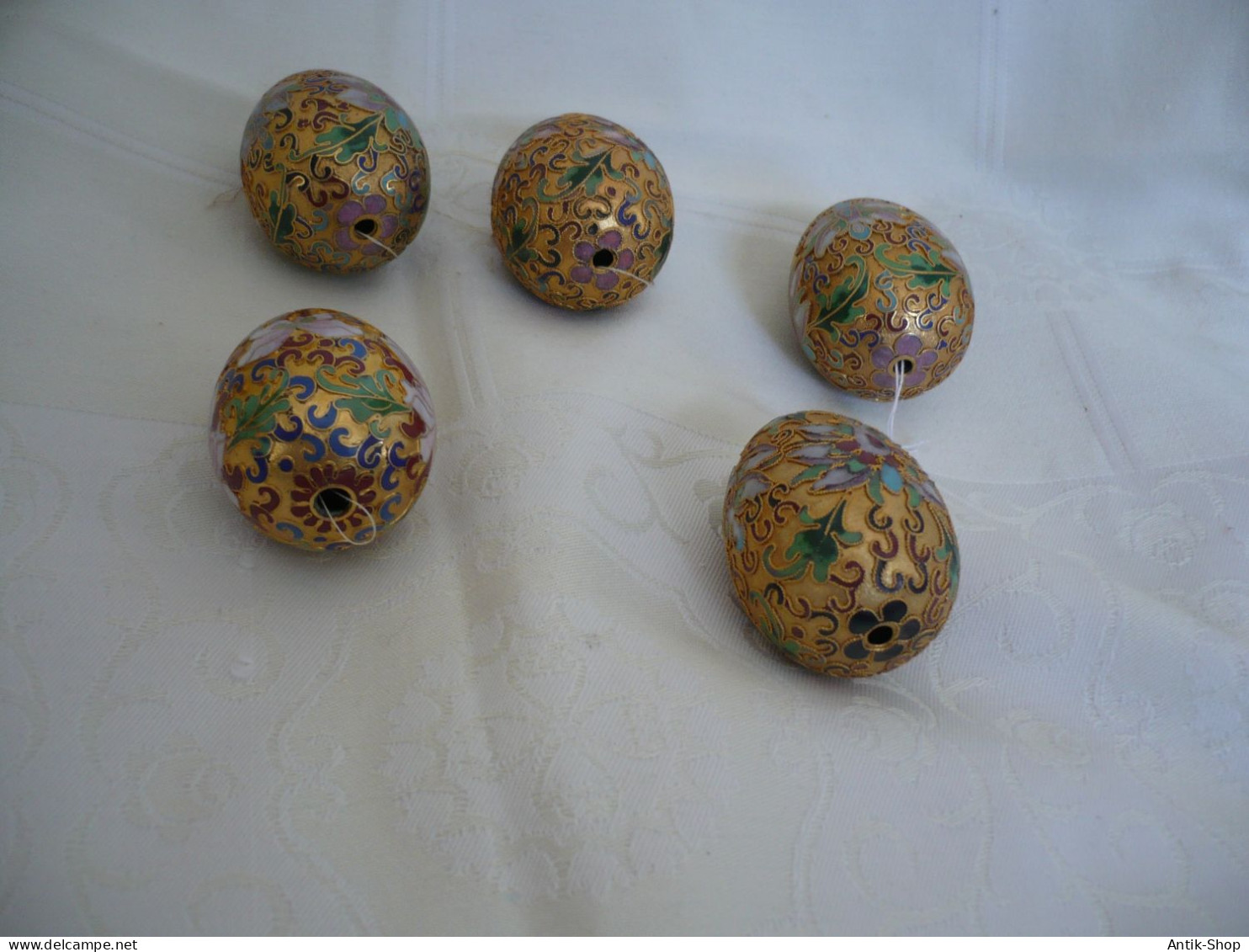 5 Cloisonne Eier Aus Messing Mit Farbigen Emaile Verzierungen Zum Aufhängen (1122) - Eier