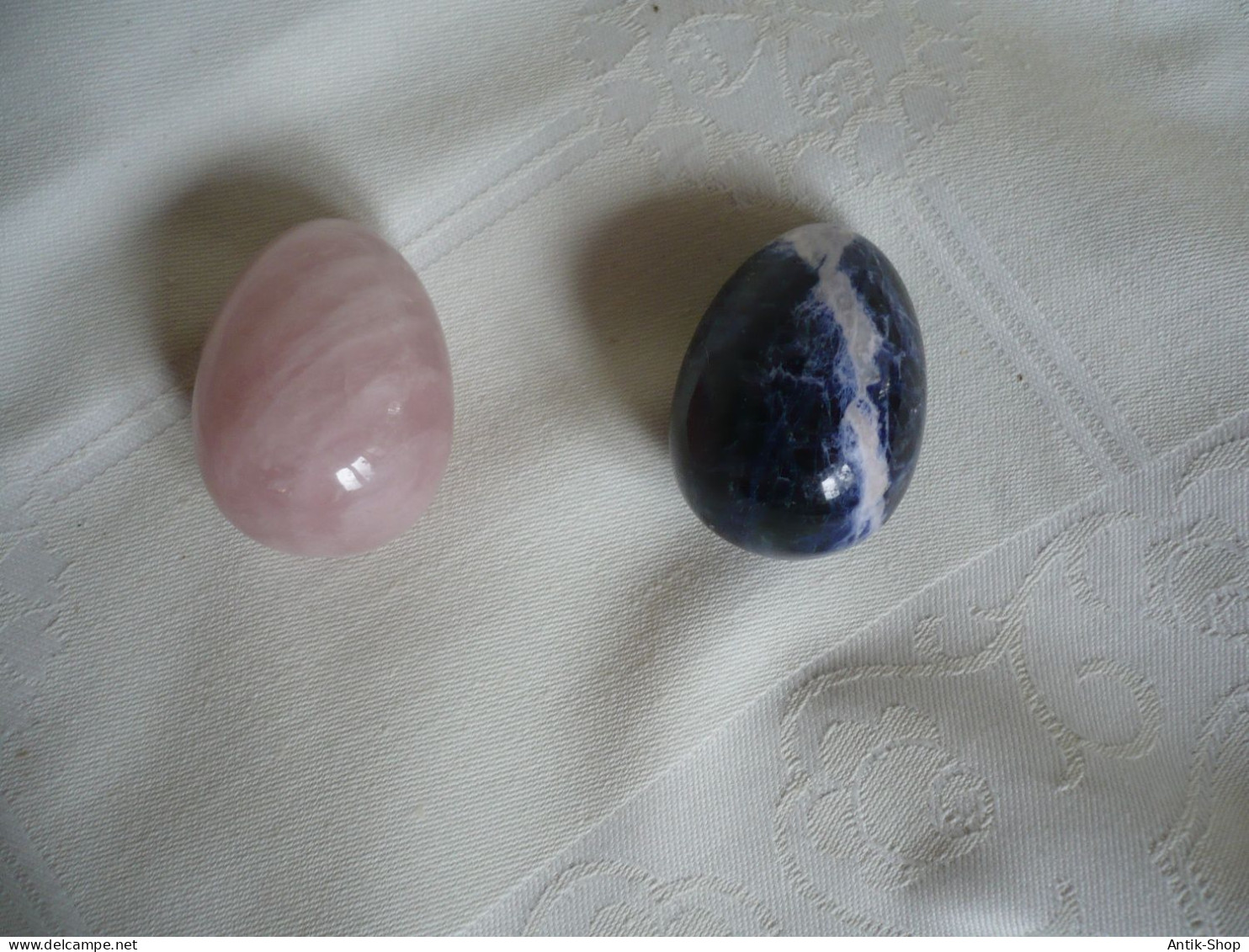 2 Stein-Eier - Rosenquarz Und Marmor (1123) - Eier