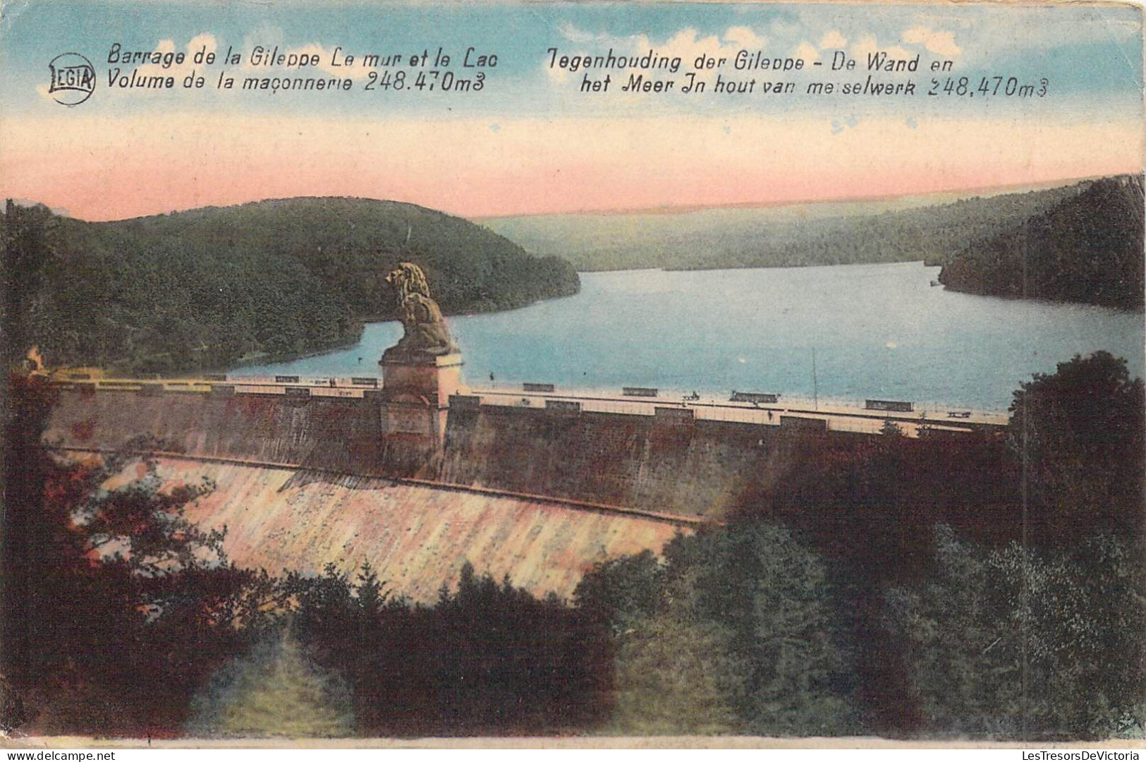 BELGIQUE - GILEPPE - Barrage De La Gileppe Le Mur Et Le Lac - Volume De La Maconnerie 248 470 M - Carte Postale Ancienne - Gileppe (Barrage)