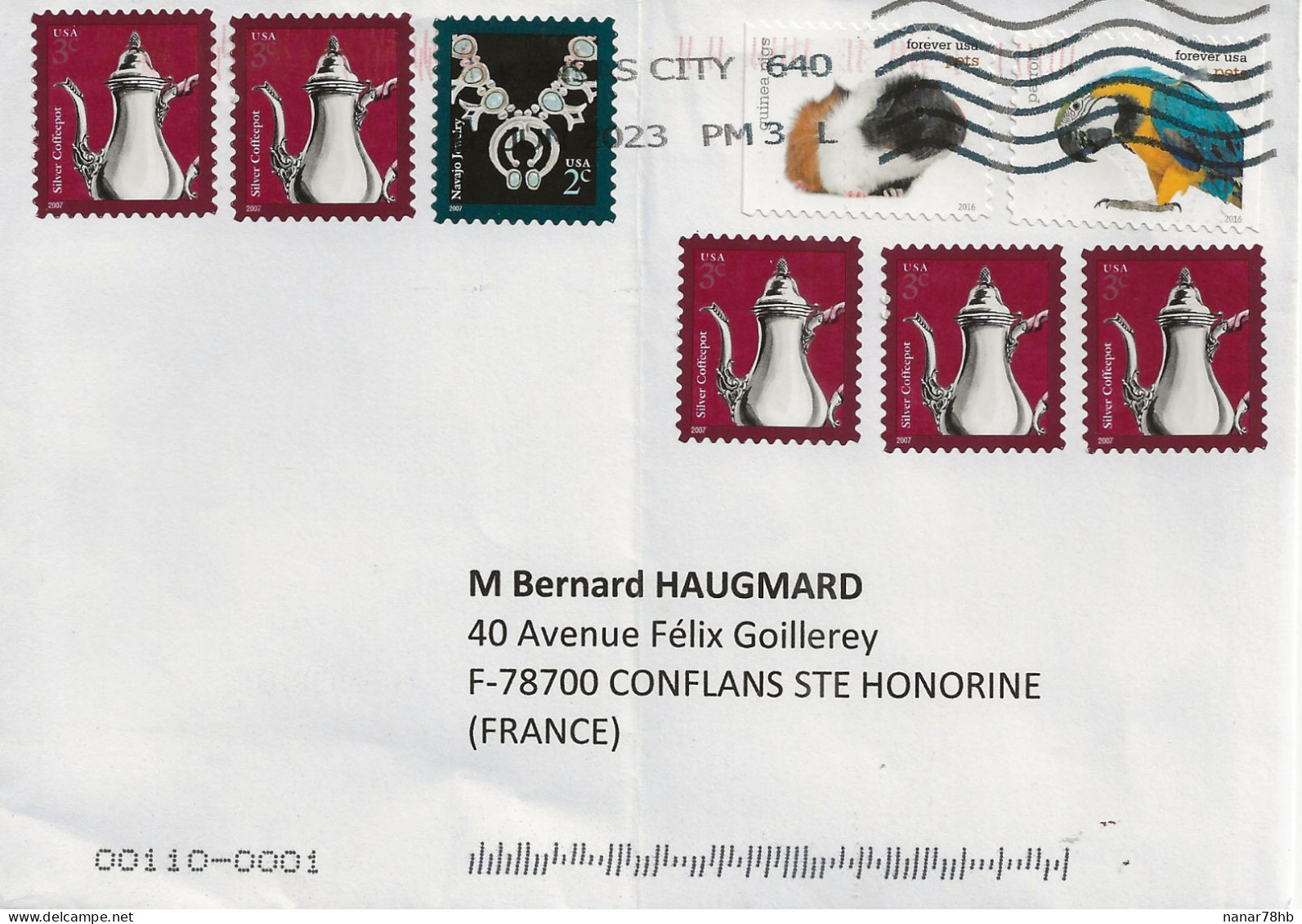 Lettre Avec 2 Timbres Pets Et 6 Timbres En Complément Affranchissement (oblitération De 2023 De Kansas City) - Briefe U. Dokumente