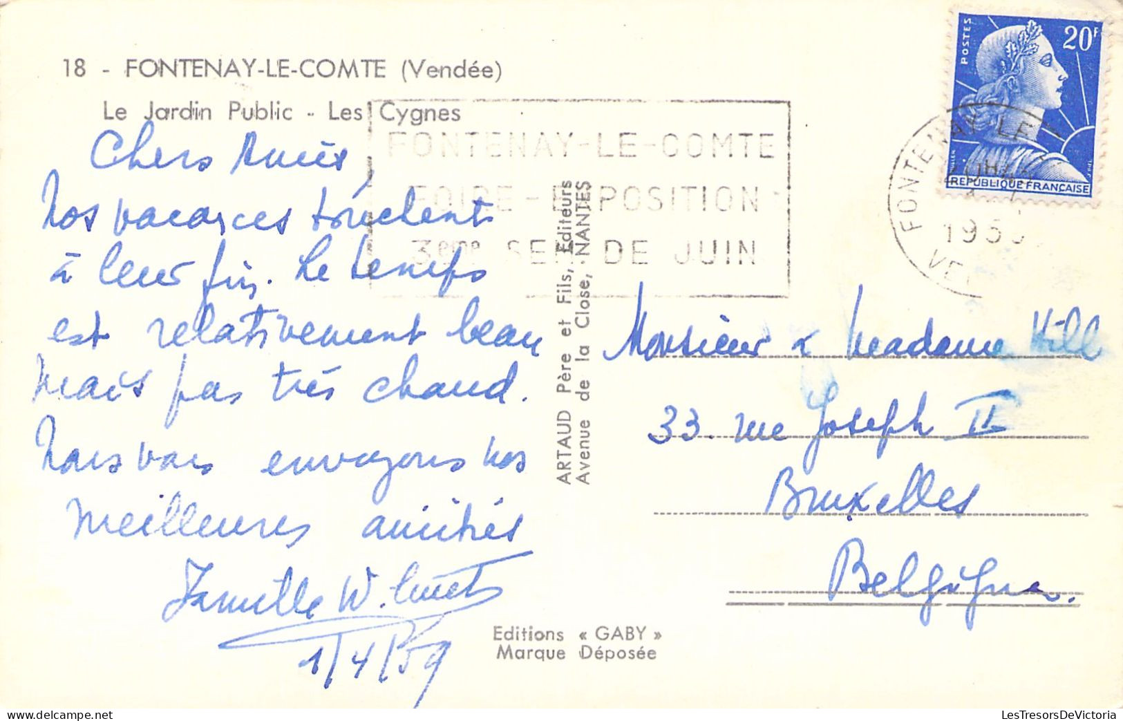 CPA - France - 85 - FONTENAY LE COMTE - Le Jardin Public - Les Cygnes - Carte Postale Ancienne - Fontenay Le Comte