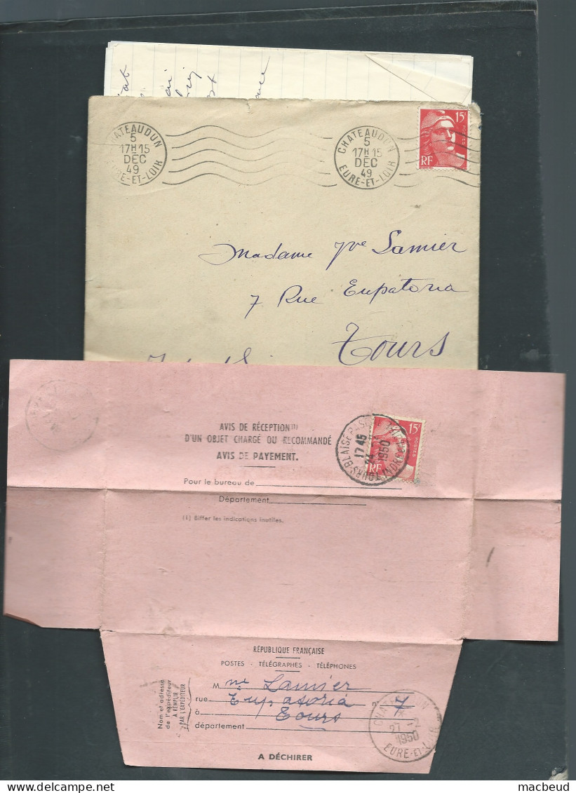 Lot 5 Documents AFFRANCHIS Par Mariane De Gandon , Dont Avis De Reception + Poste Automobile- MALD 131 - 1945-54 Marianne (Gandon)