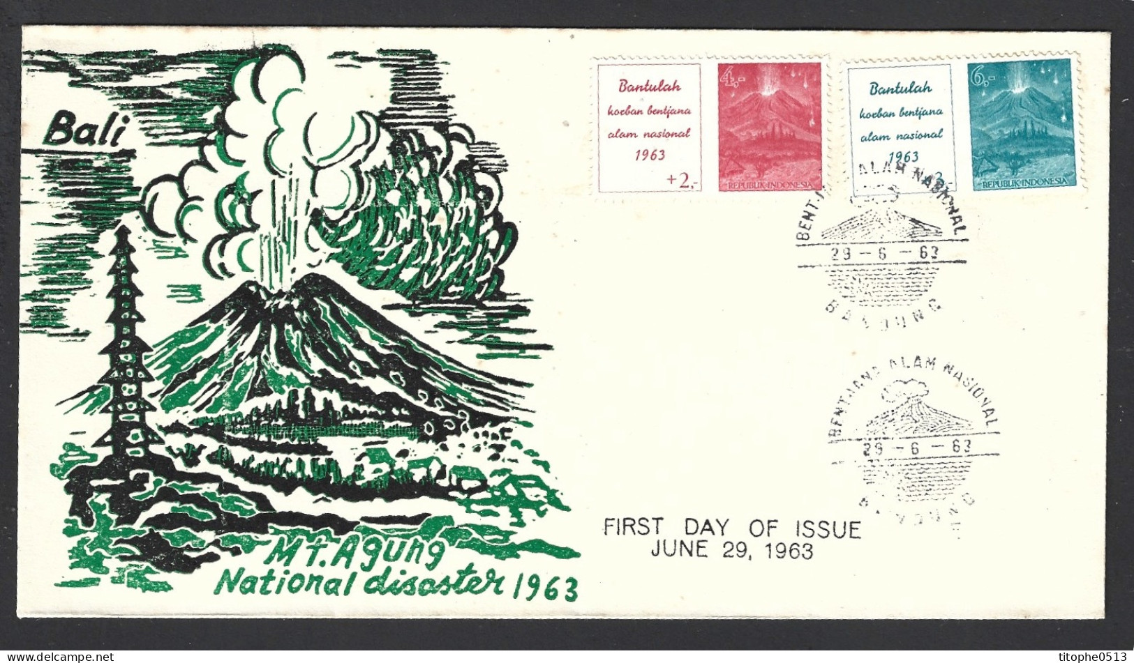 INDONESIE. N°345-6 De 1963 Sur Enveloppe 1er Jour (FDC). Volcan Agung. - Volcanes