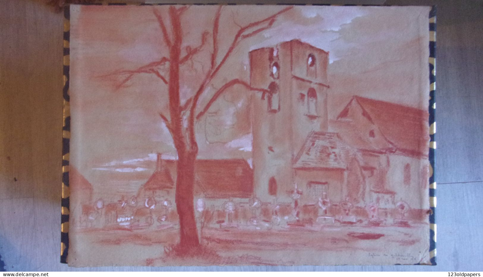 EGLISE DE GILDWILLER HAUT RHIN  1916 SANGUINE PAR JOSEPH MASSé BEAUX ARTS LYON TOMBES Mort Soye En Septaine - 1914-18