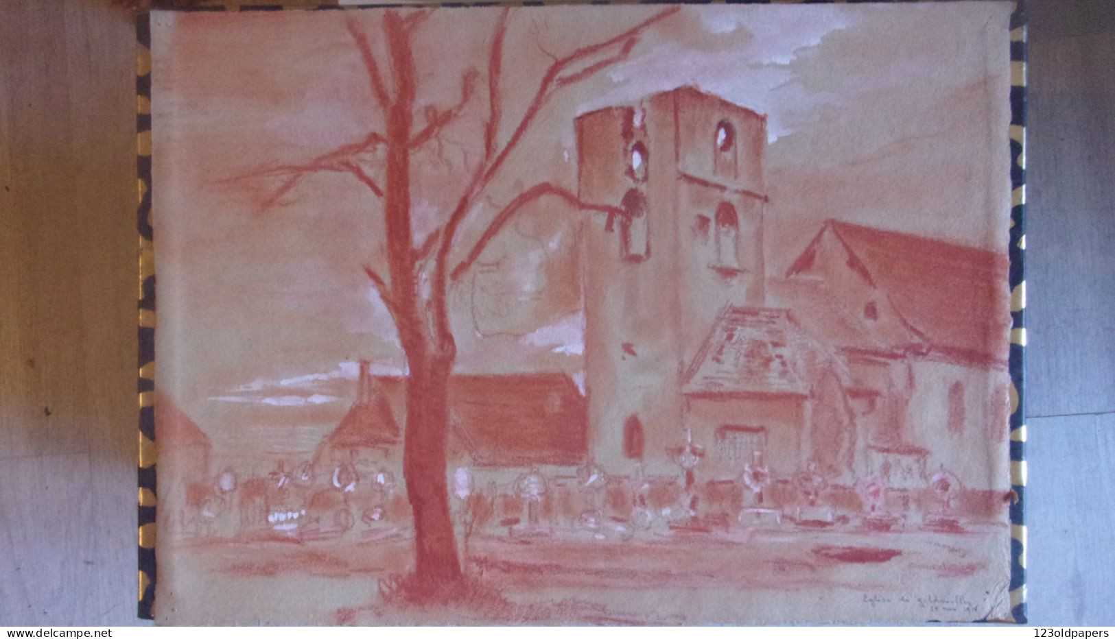 EGLISE DE GILDWILLER HAUT RHIN  1916 SANGUINE PAR JOSEPH MASSé BEAUX ARTS LYON TOMBES Mort Soye En Septaine - 1914-18