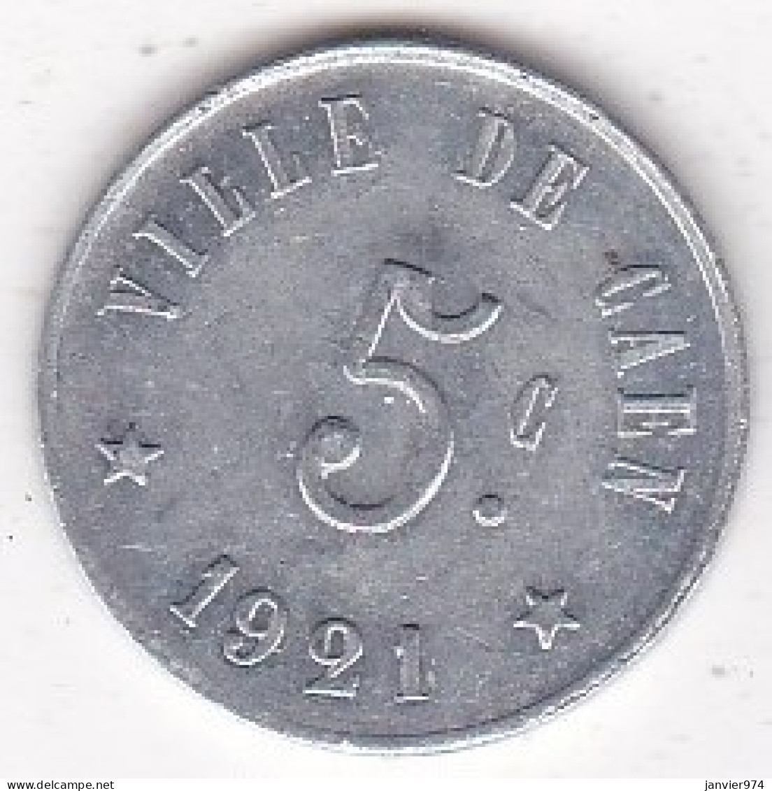 14. Calvados. Caen . Union Commerciale Et Industrielle De Caen . 5 Centimes 1921 En Aluminium  - Noodgeld