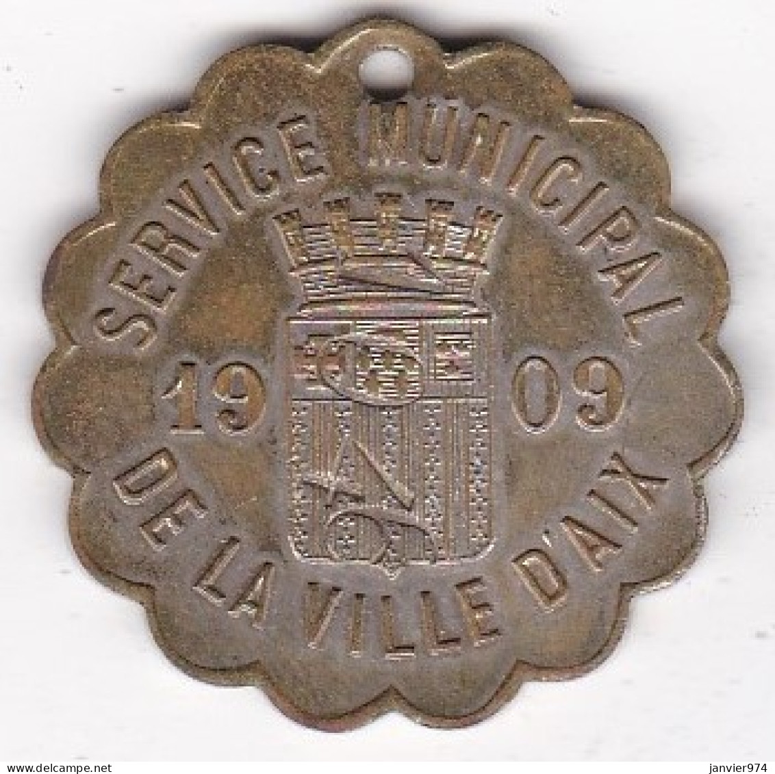 Aix-en-Provence Jeton Service Municipal De La Ville D’AIX 1909.  Taxe De Chien. Contremarqué 1046 - Professionals/Firms