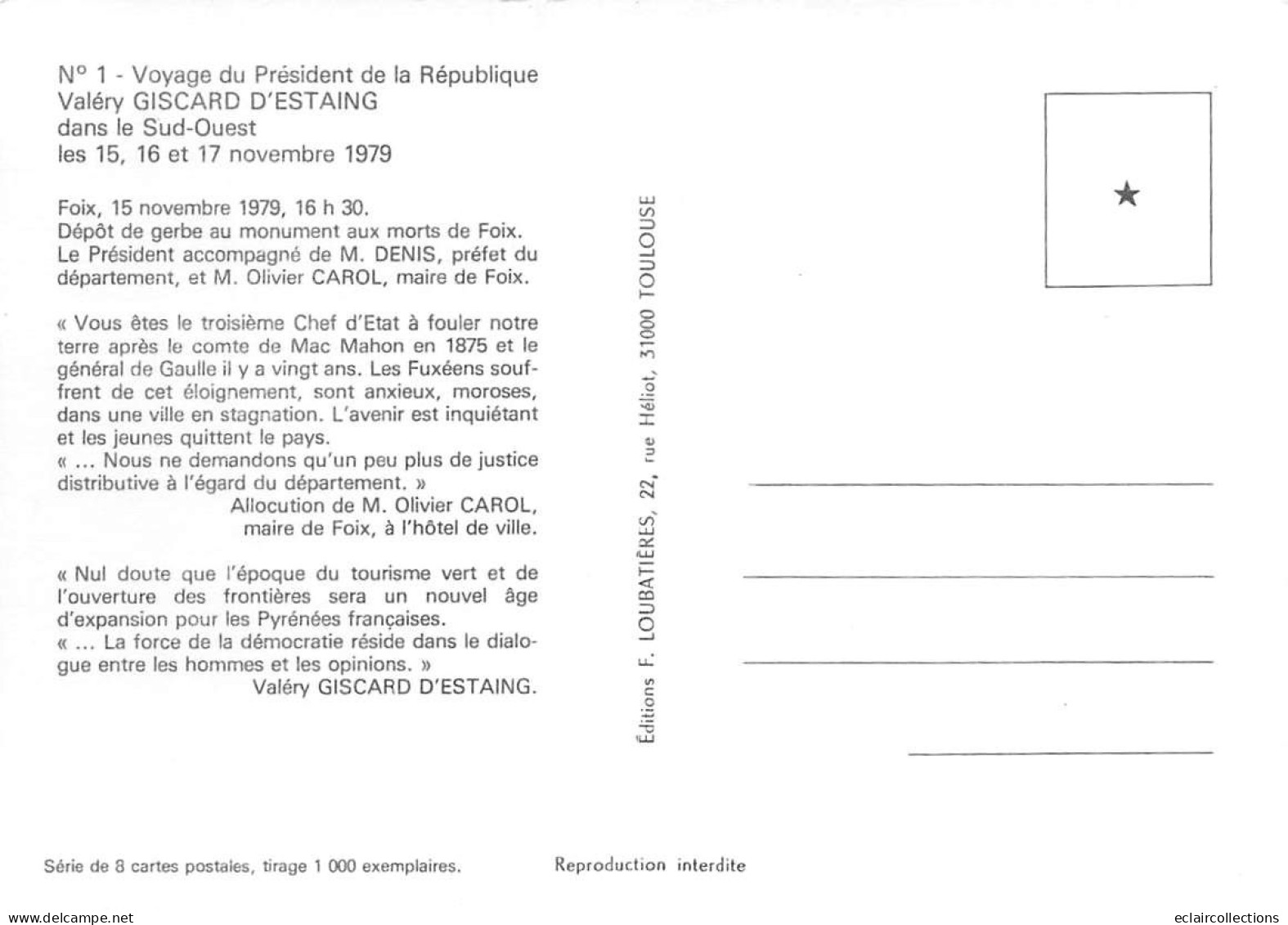 Thème  Politique :  Voyage De Valéry Giscard D'Estaing  Dans Le Sud Ouest Octobre 1979  8 Cartes    (voir Scan) - Personnages