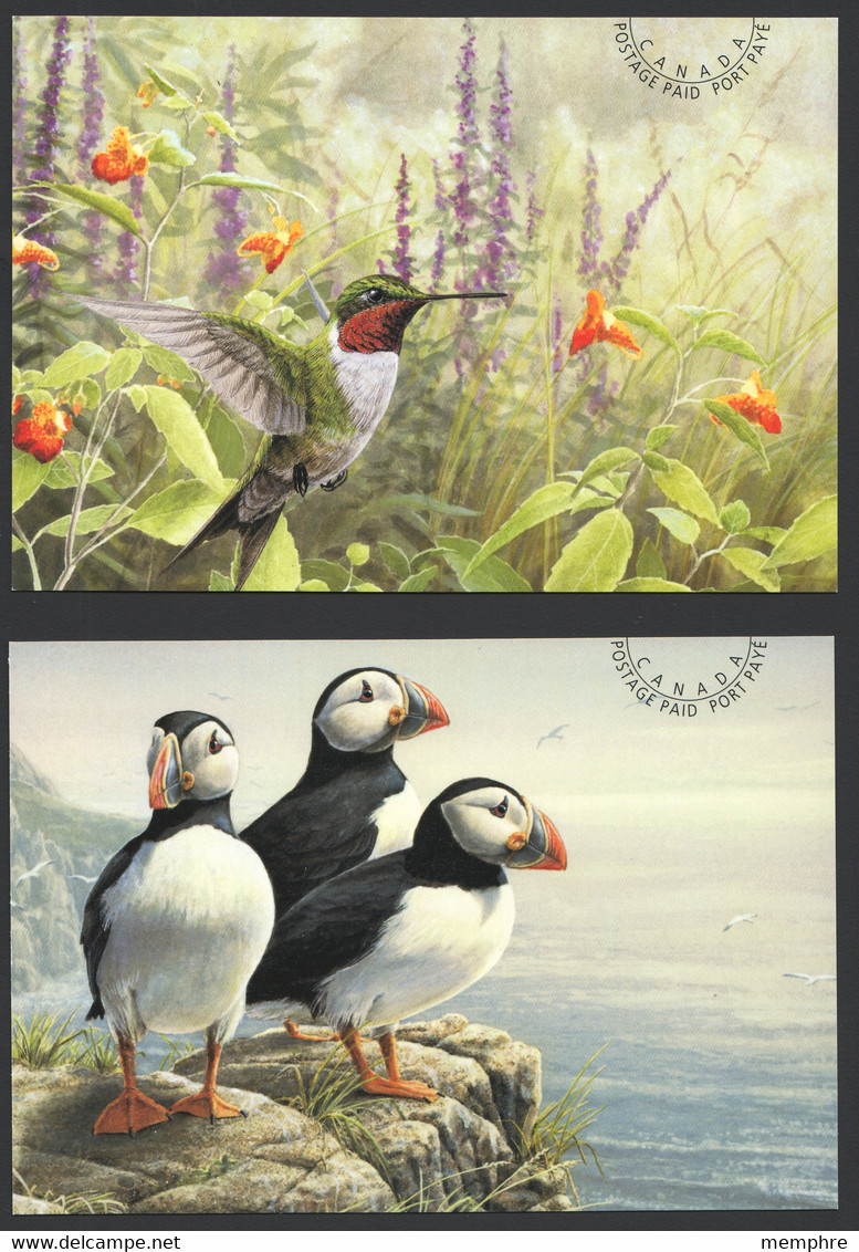 1998 Birds: Owl, Puffins, Flycatcher, Hummingbird, Woodpecker - Oiseaux - Set Of 5 Cards - 1953-.... Reign Of Elizabeth II
